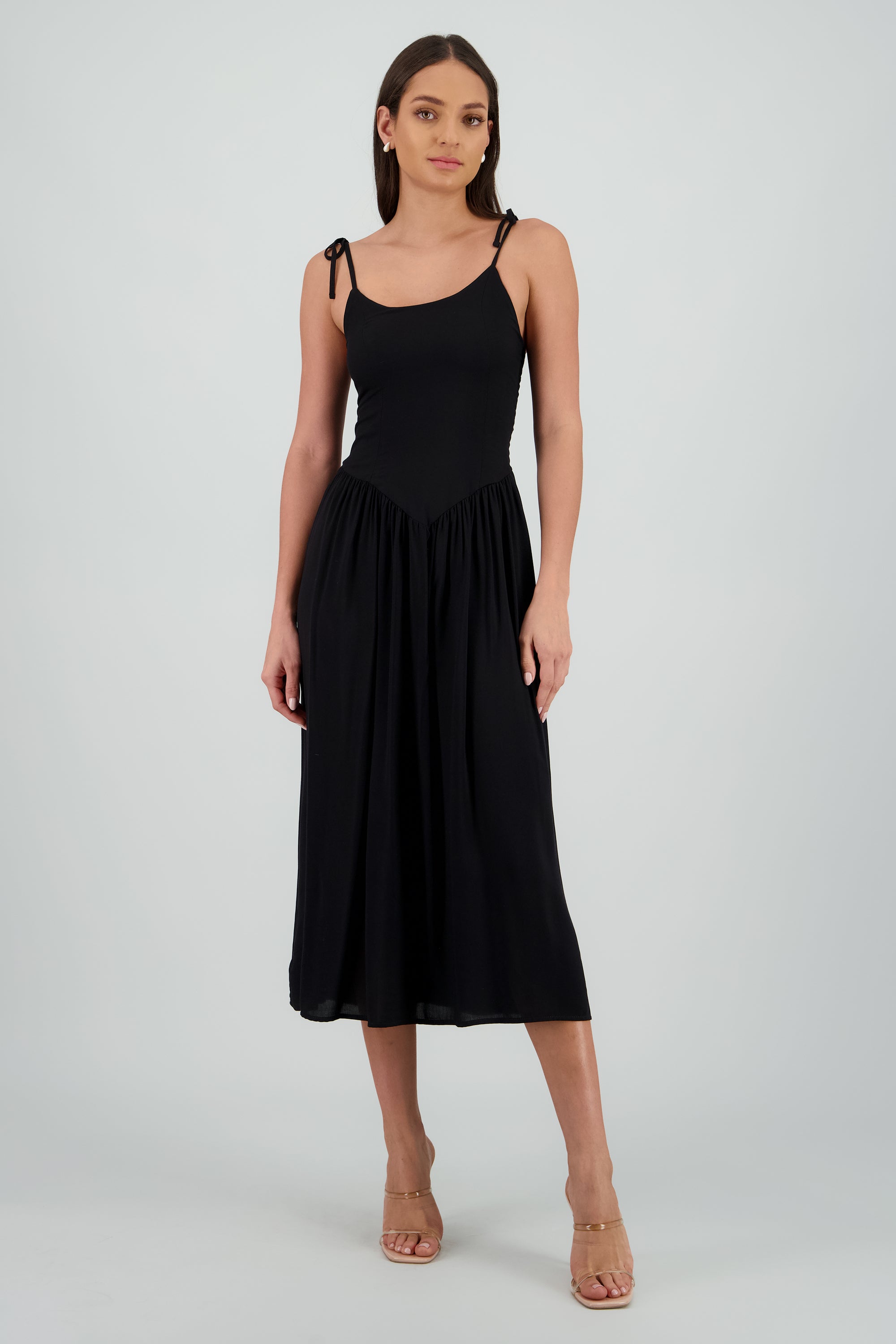Vestido midi det moños NEGRO