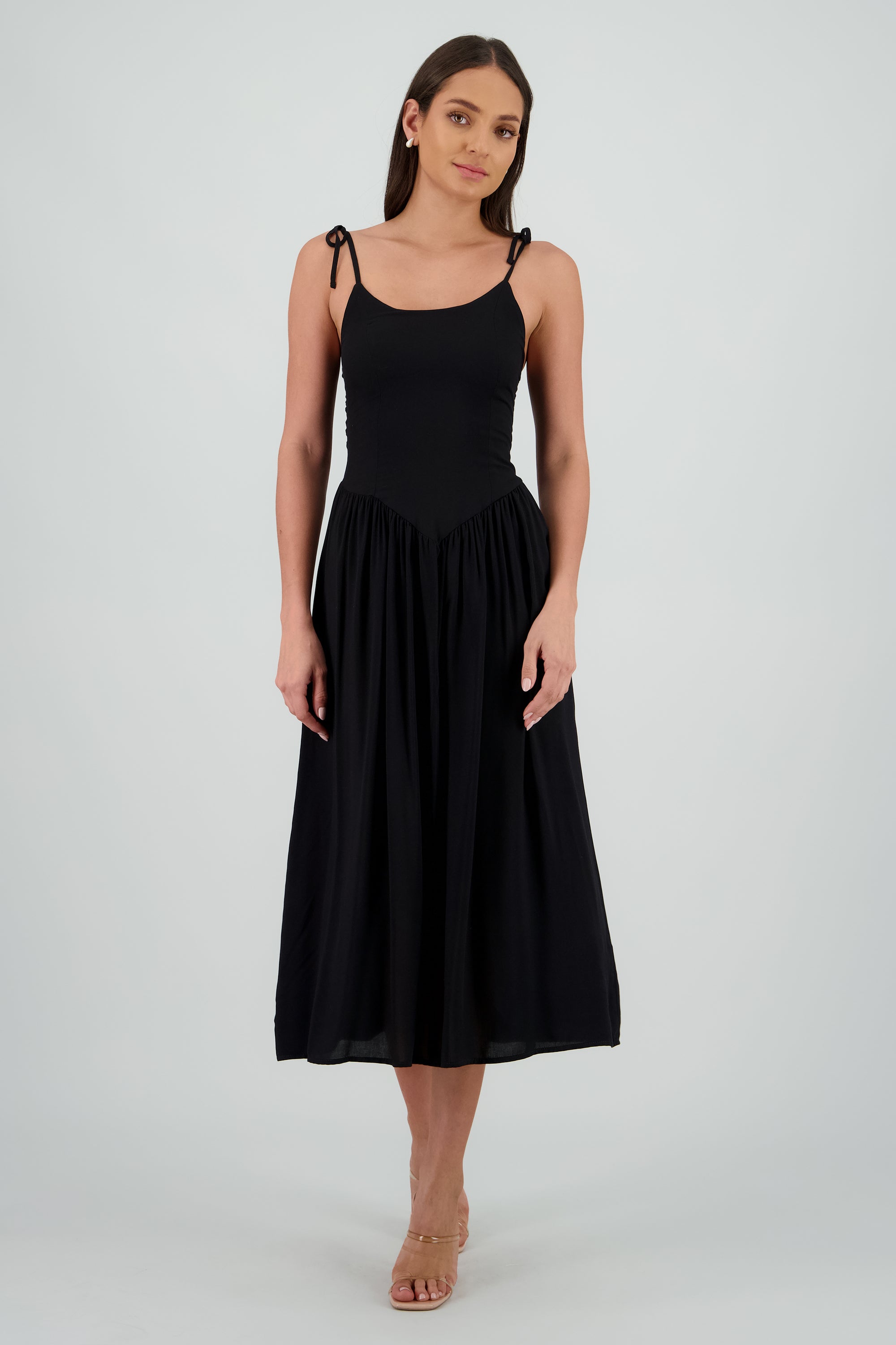 Vestido midi det moños NEGRO