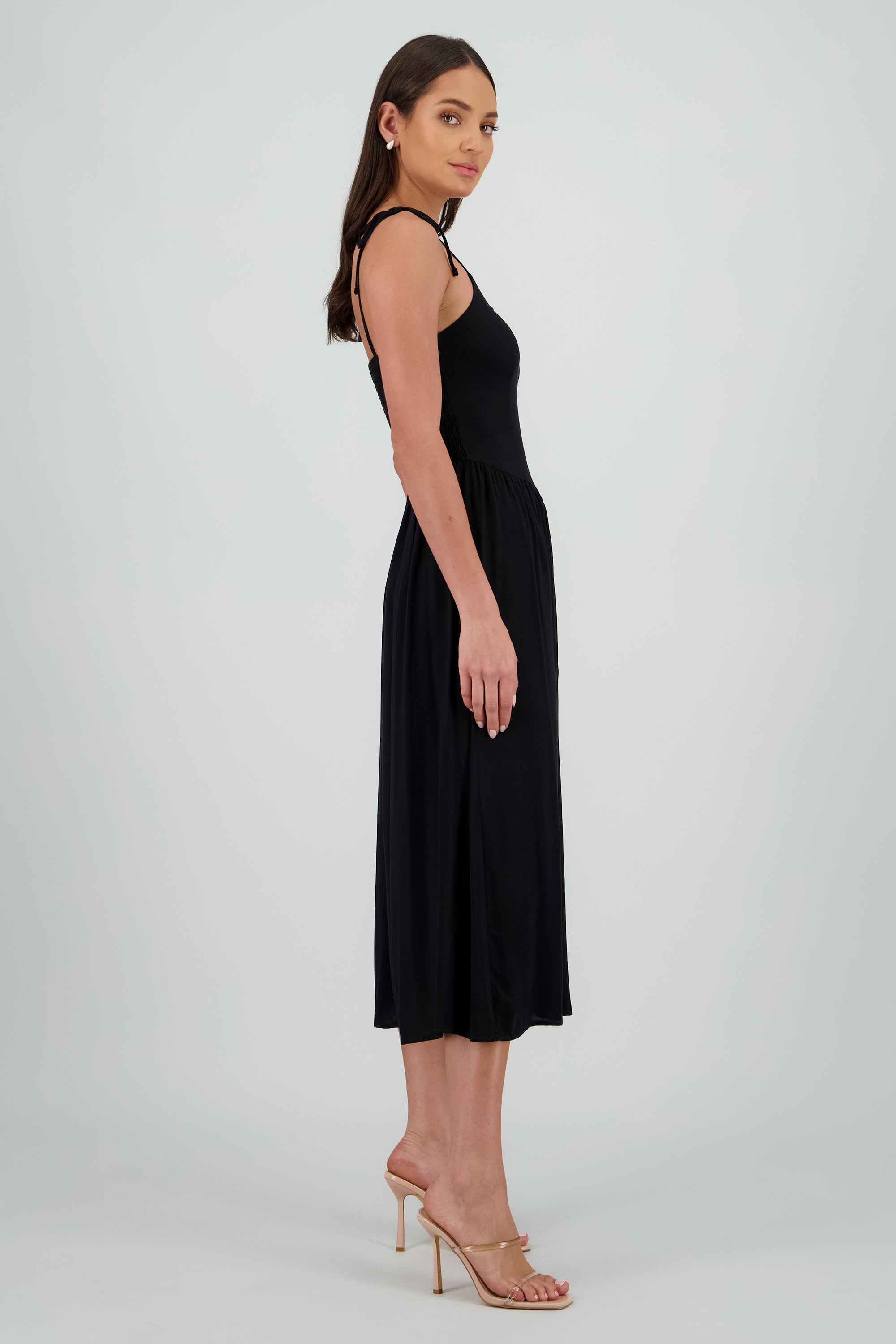 Vestido midi det moños NEGRO