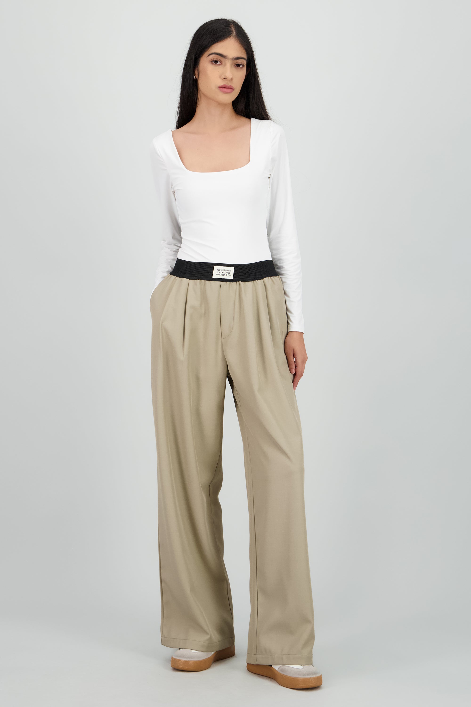 Pantalon amplio det resorte TAUPE