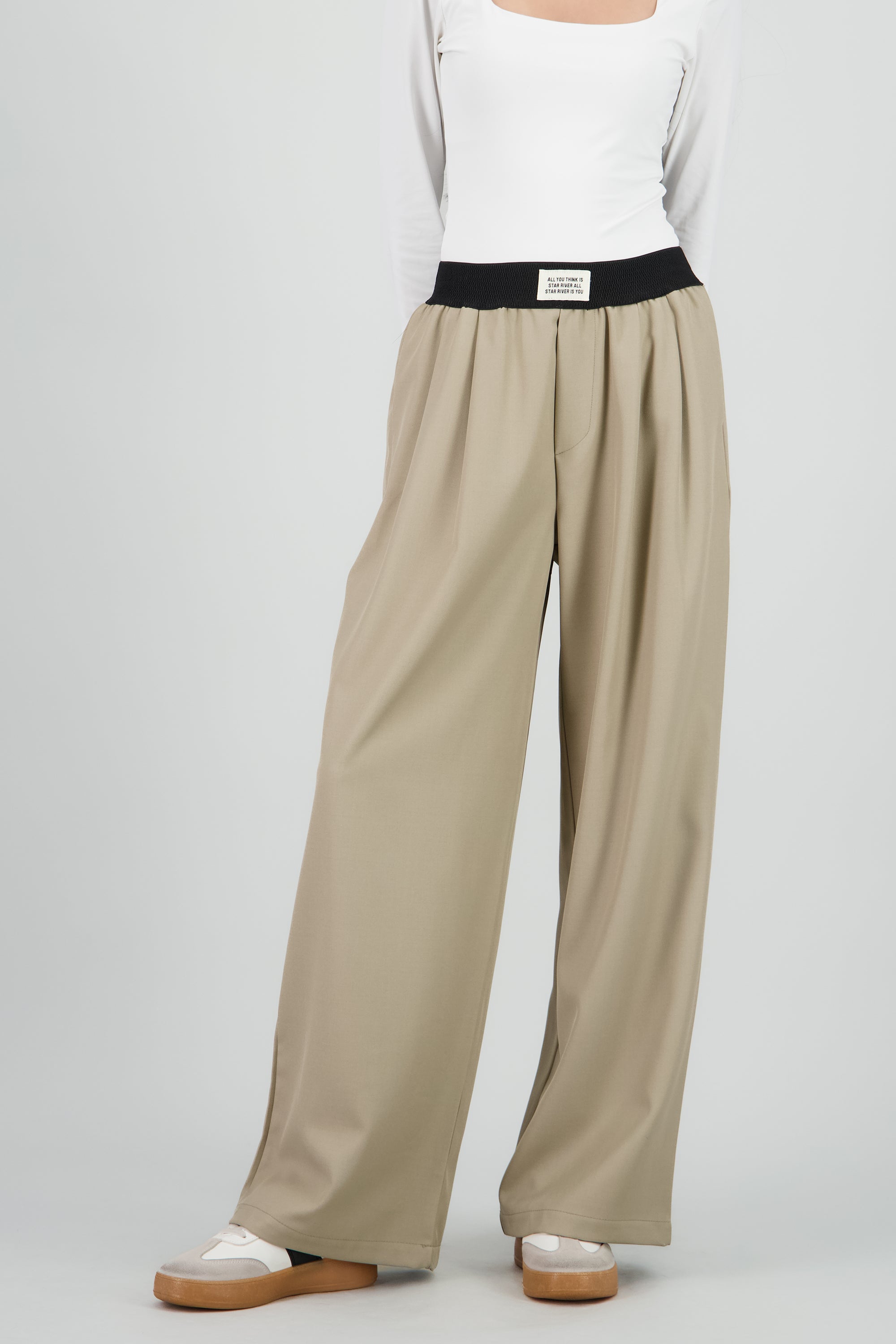 Pantalon amplio det resorte TAUPE