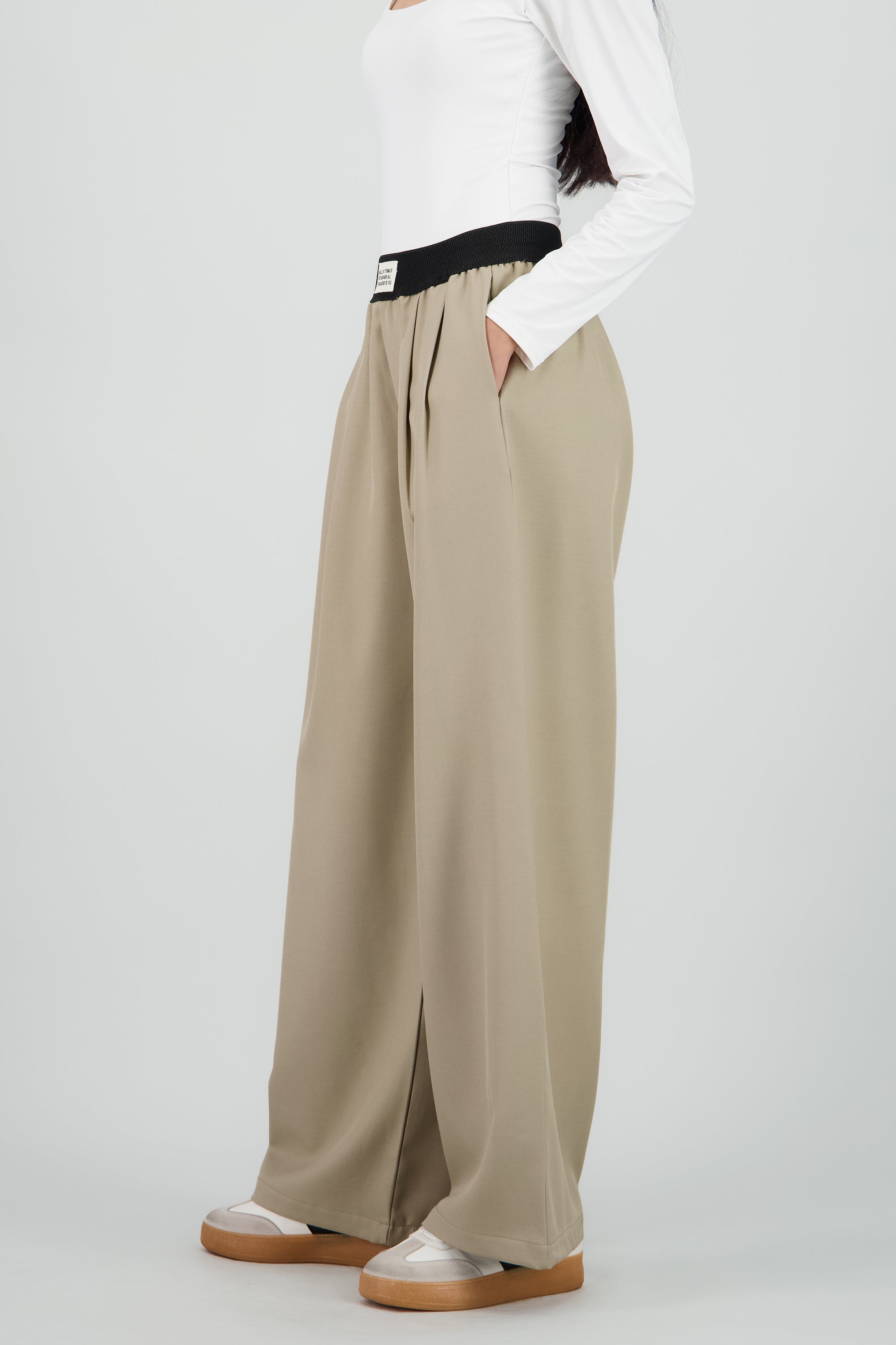 Pantalon amplio det resorte TAUPE