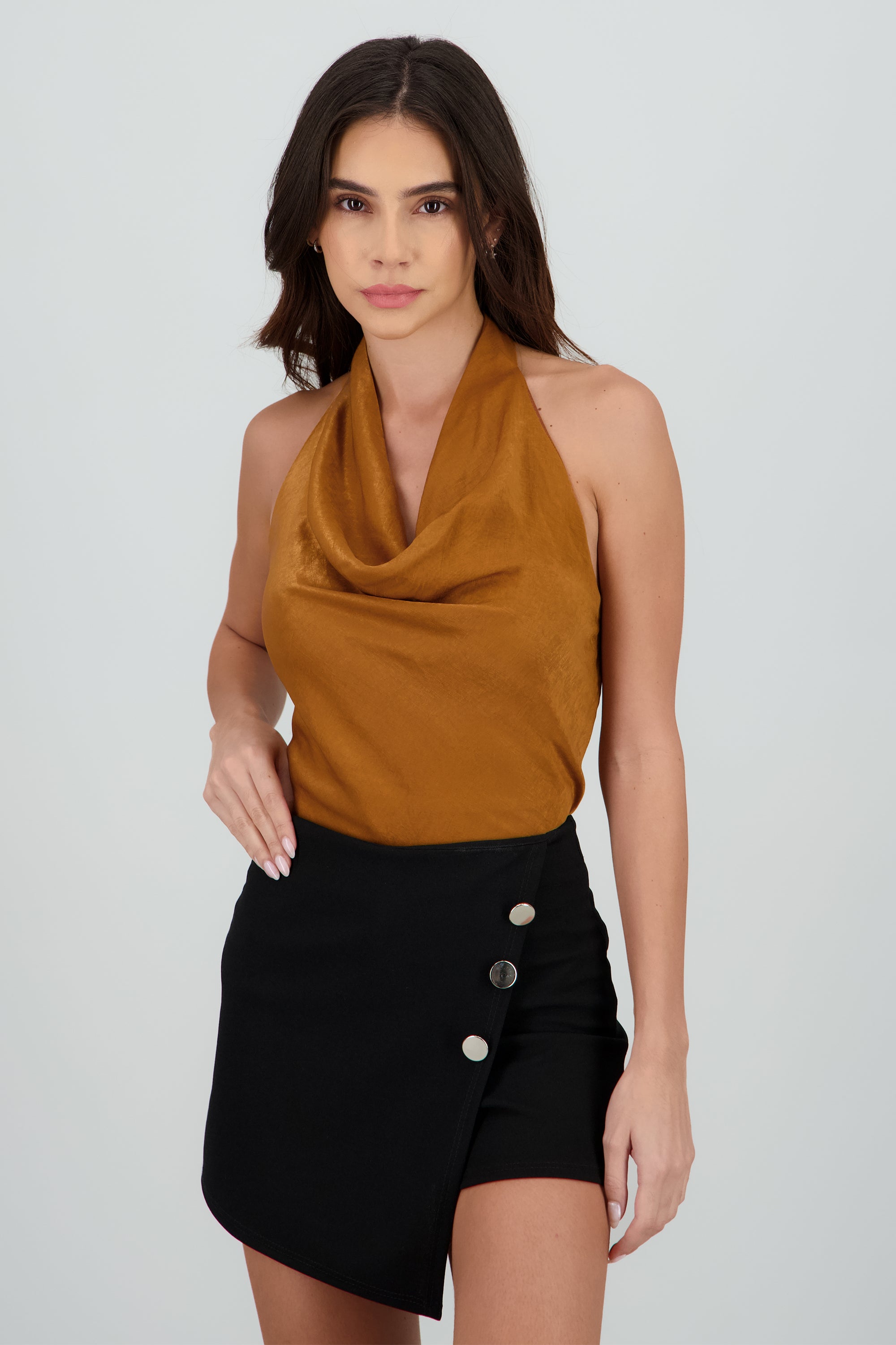 Top halter satin CAFE