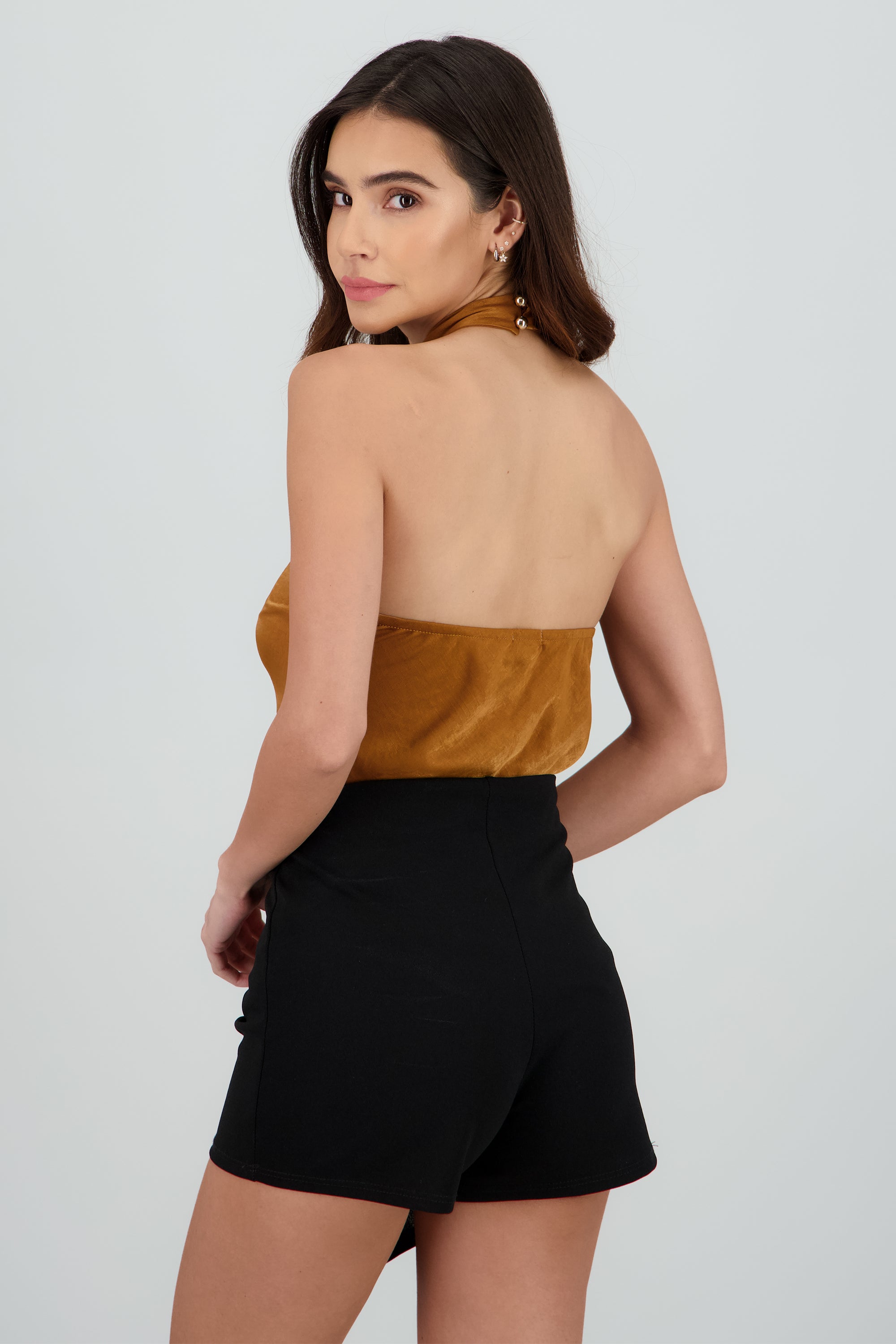 Top halter satin CAFE