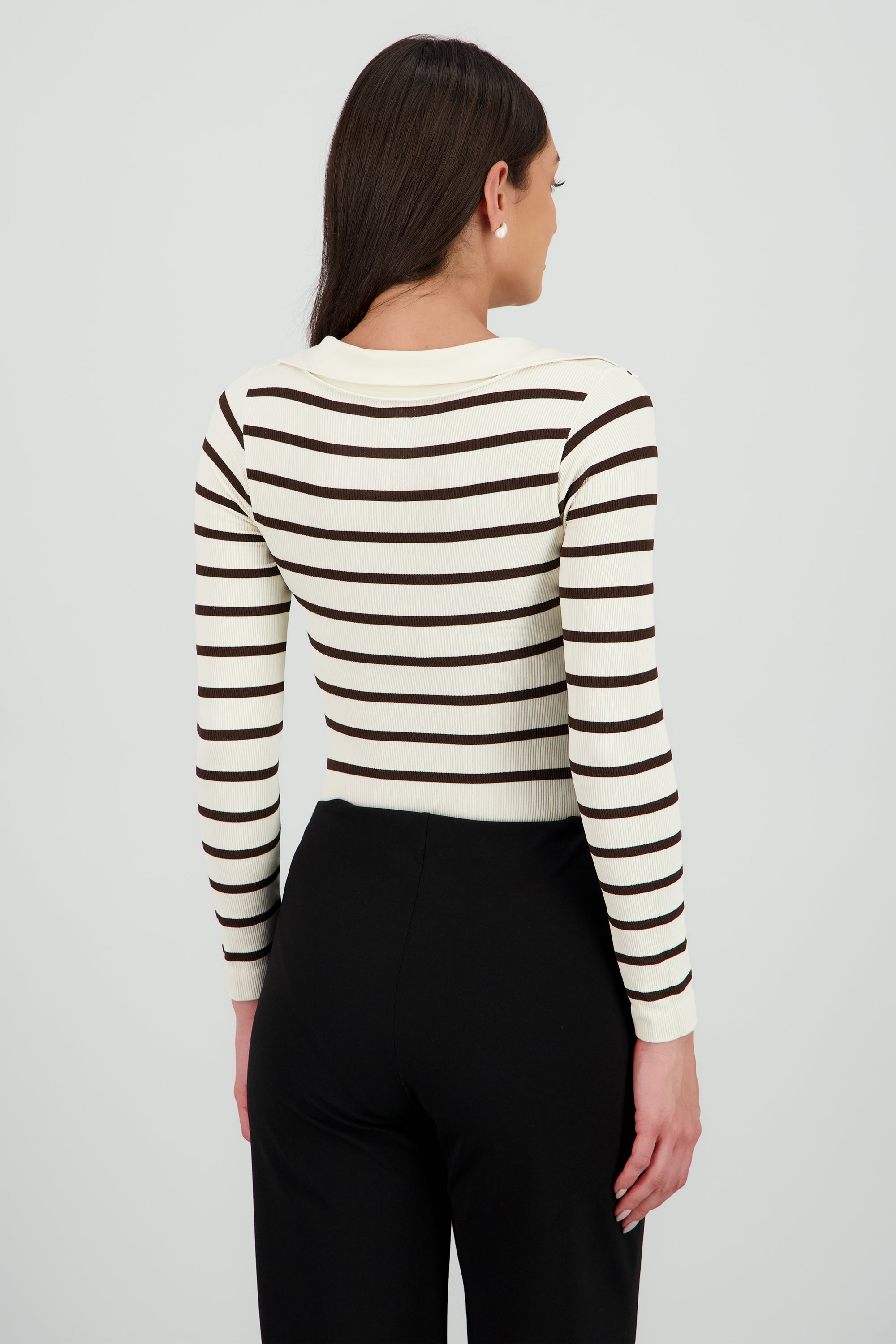 Bodysuit rayado cuello polo HUESO COMBO