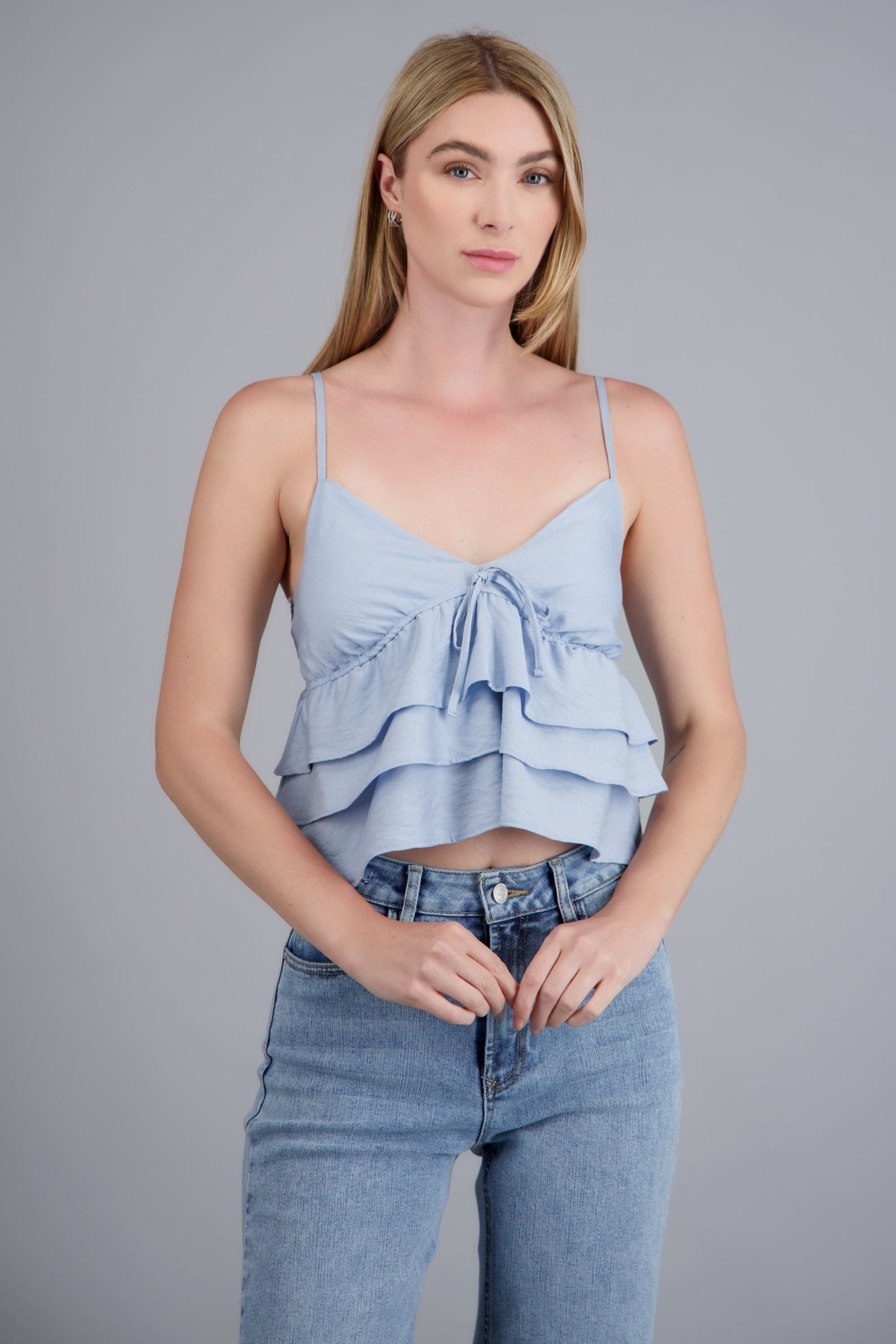 Top tirantes con olanes AZUL PASTEL