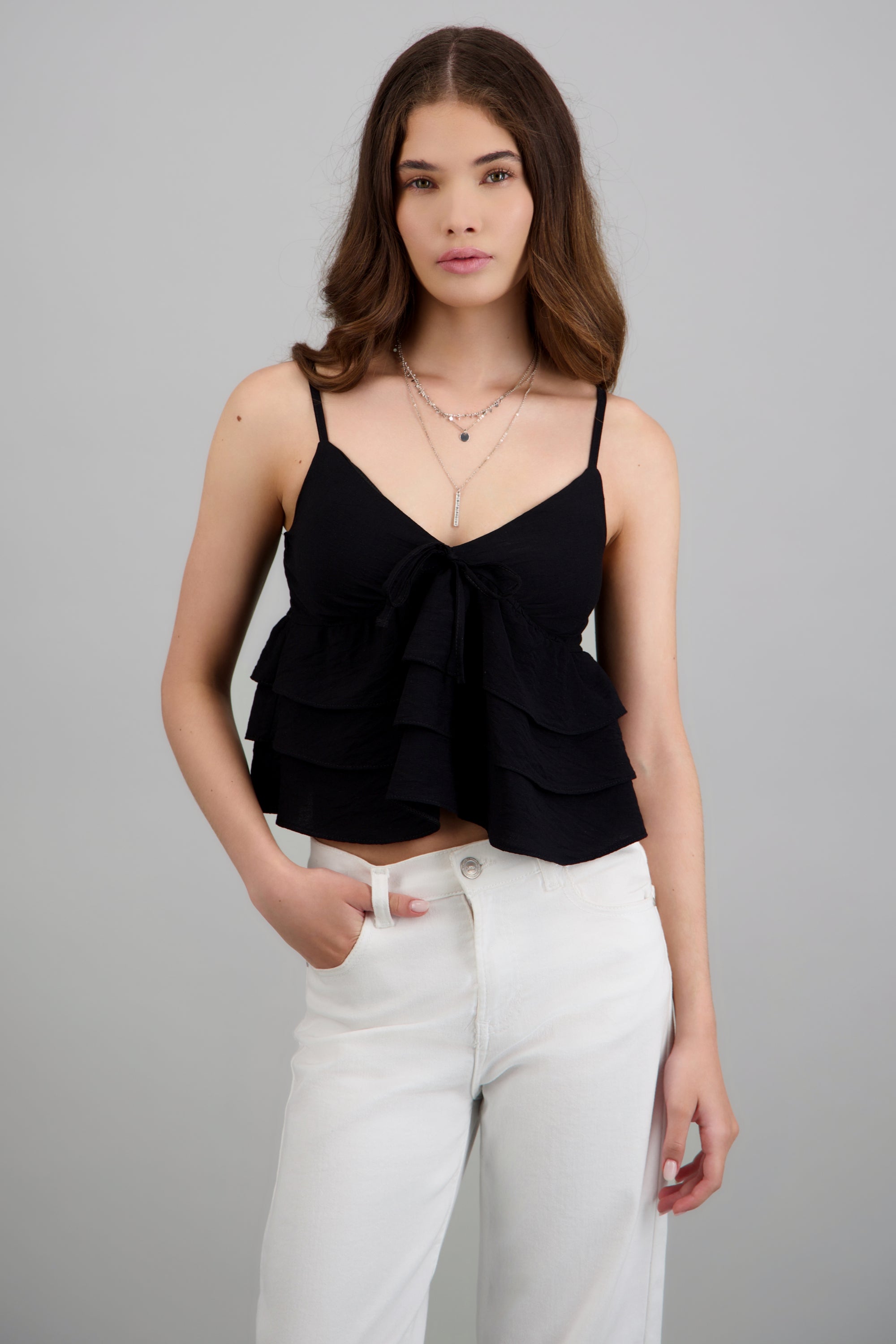 Top tirantes con olanes NEGRO