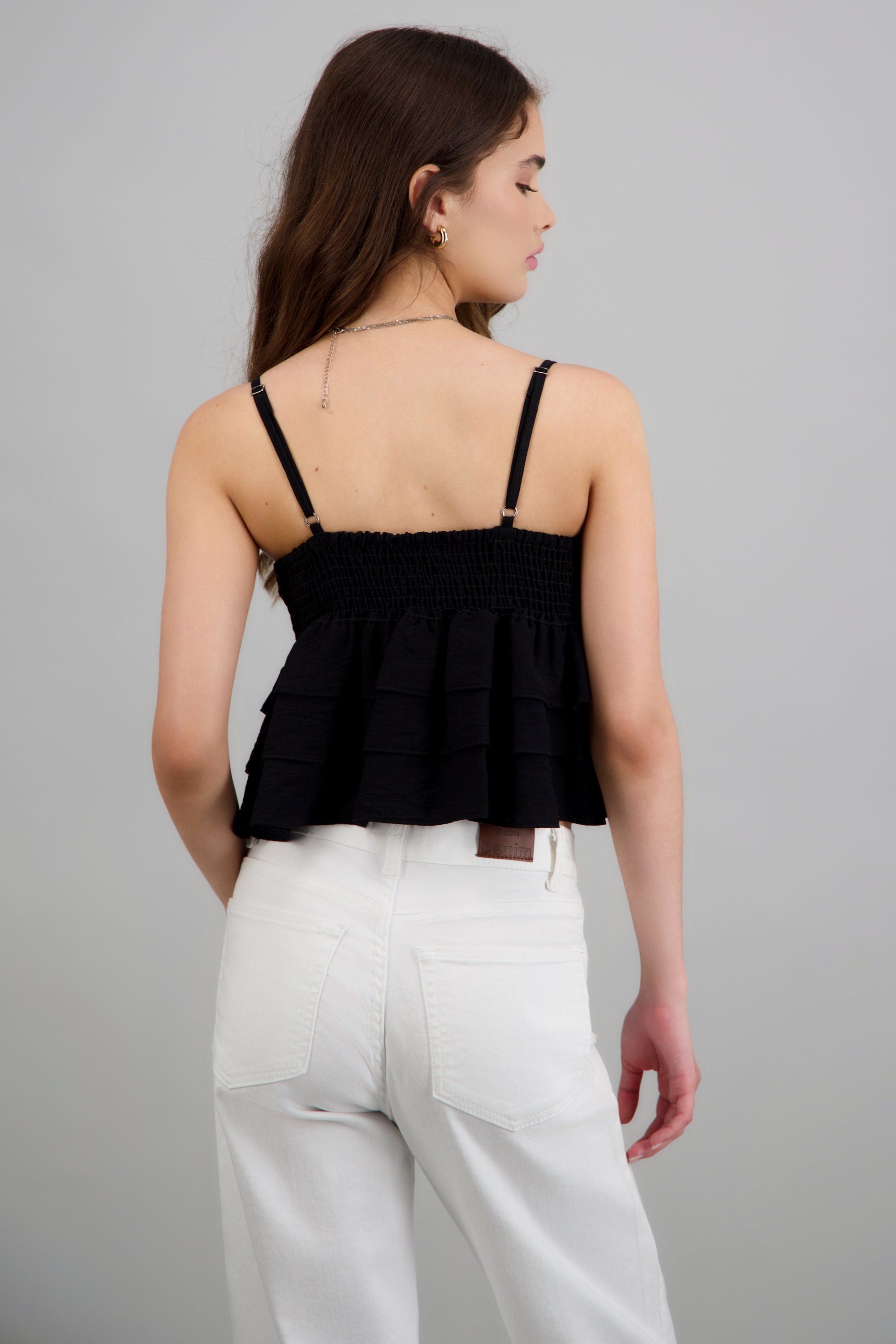 Top tirantes con olanes NEGRO