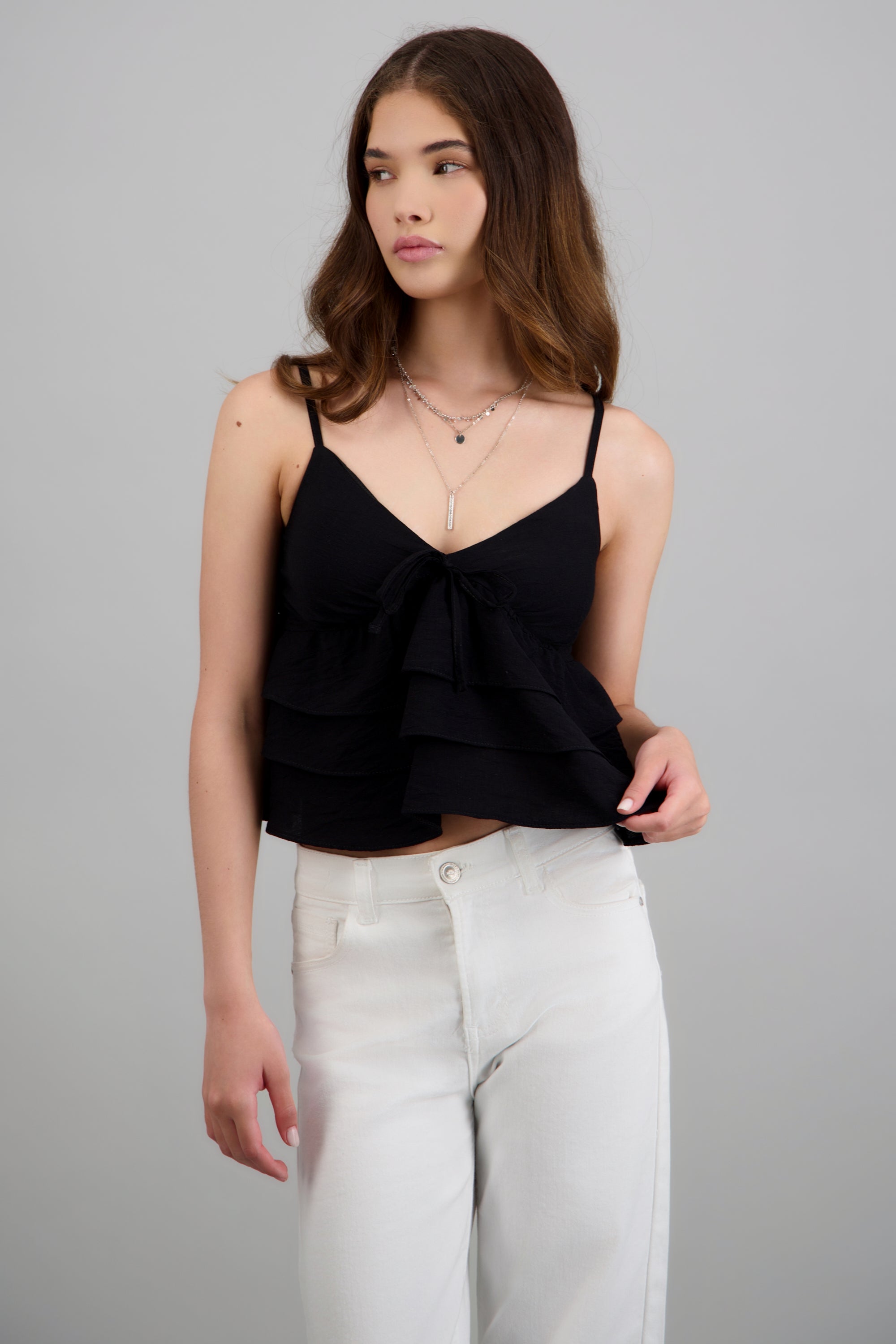 Top tirantes con olanes NEGRO