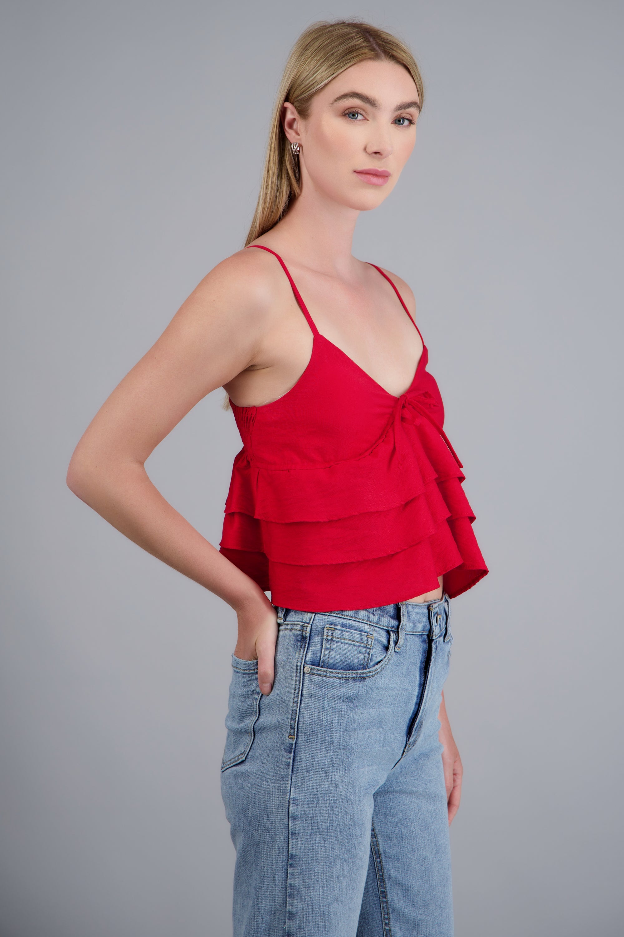 Top tirantes con olanes ROJO
