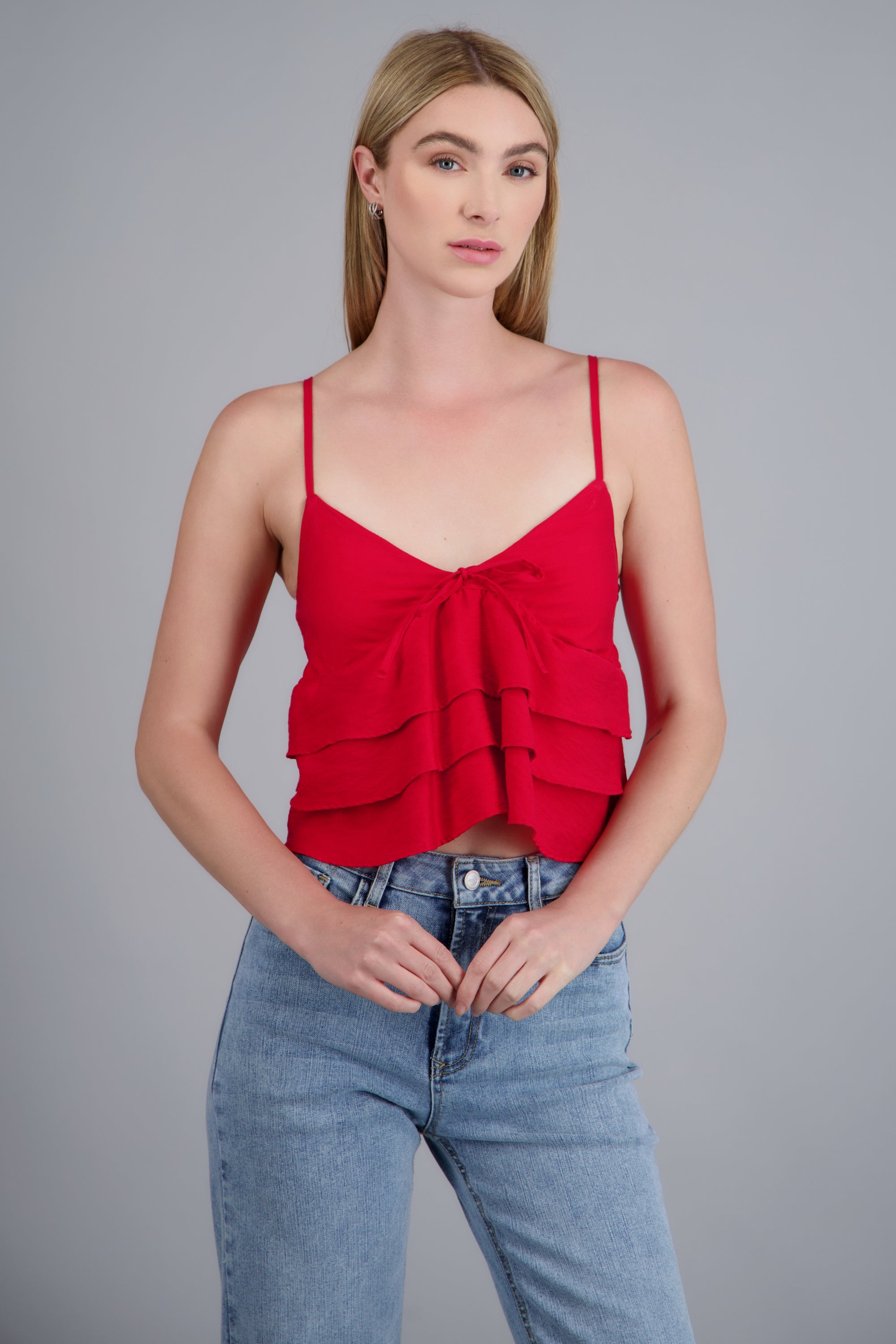 Top tirantes con olanes ROJO