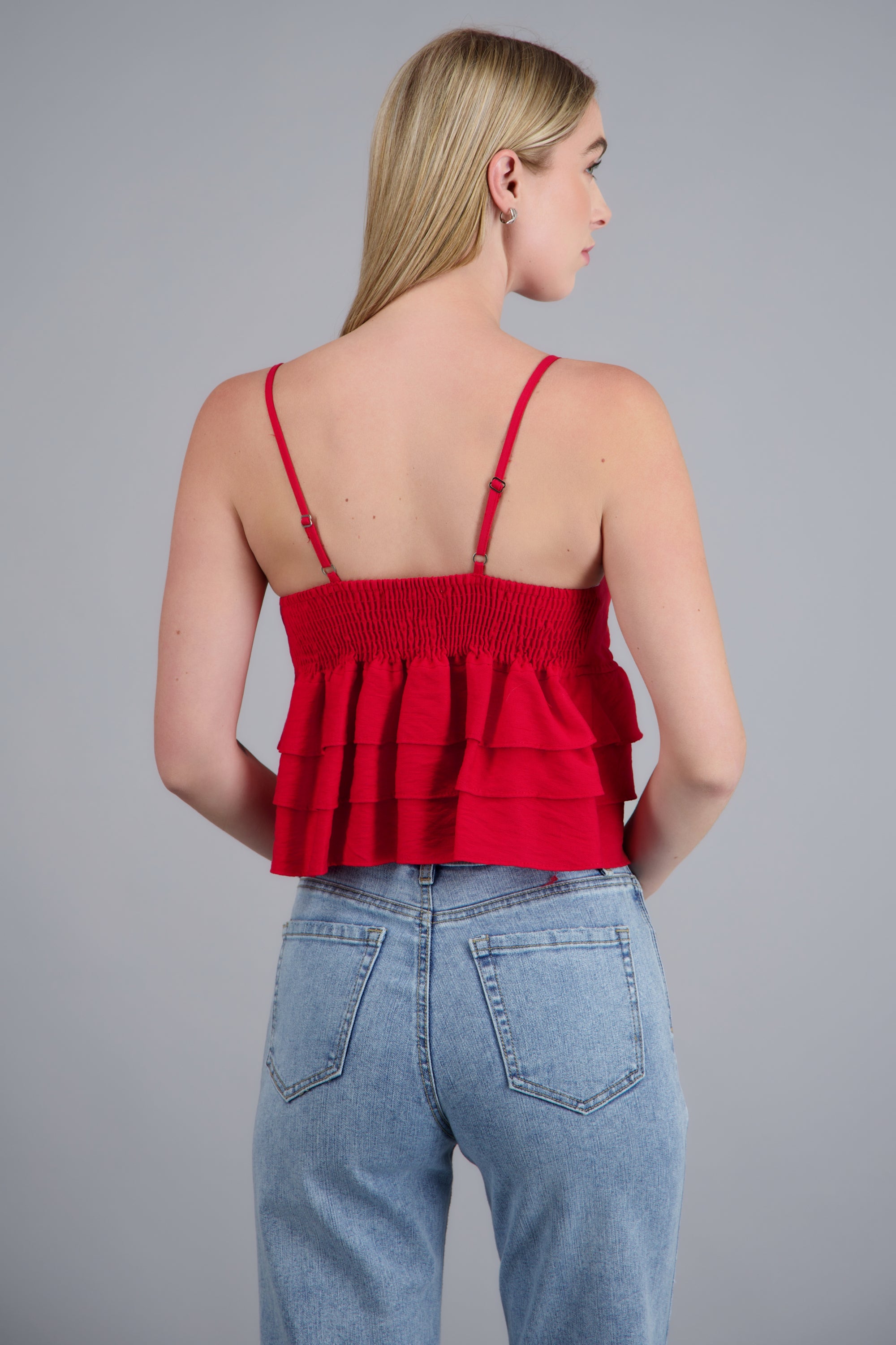 Top tirantes con olanes ROJO