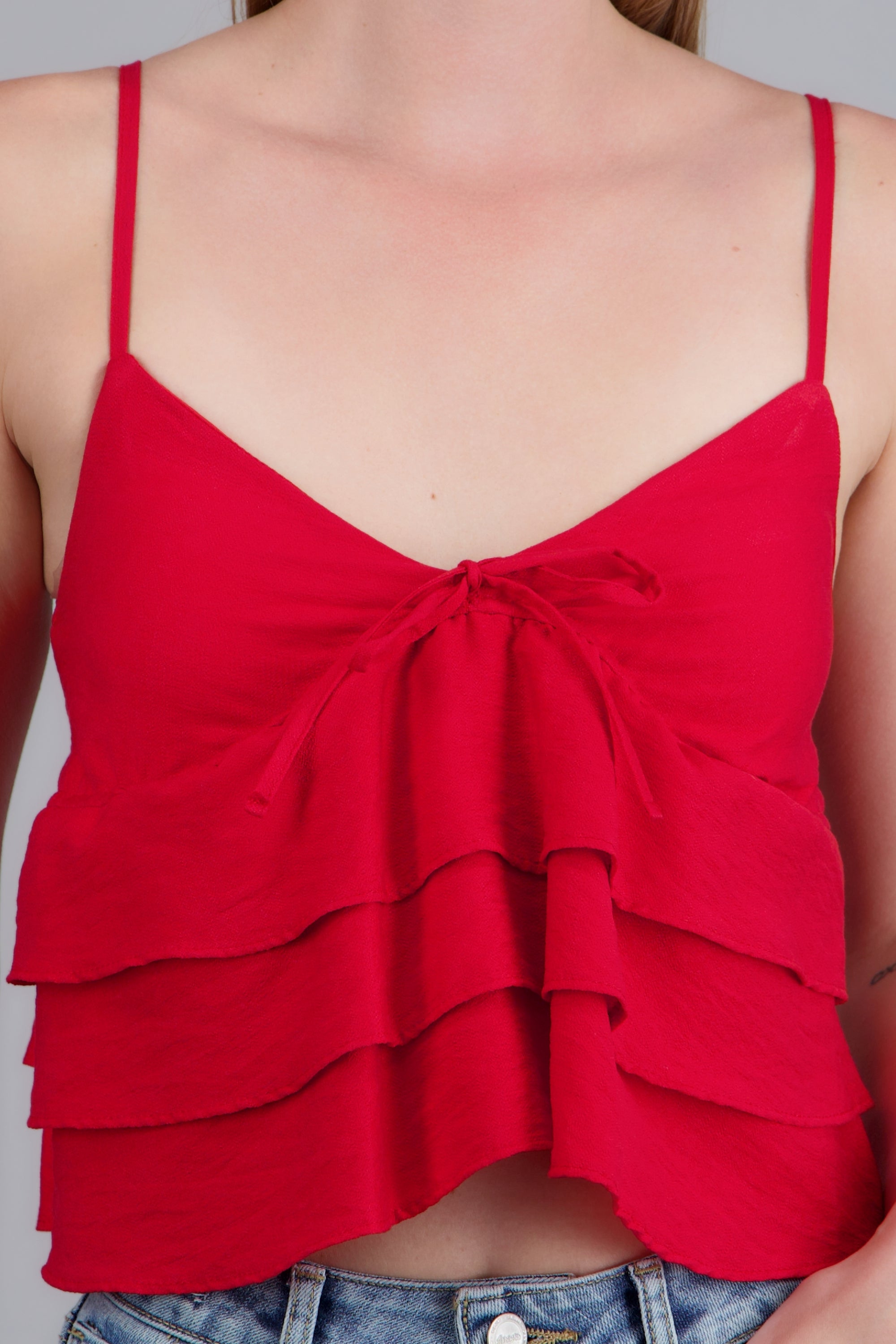 Top tirantes con olanes ROJO