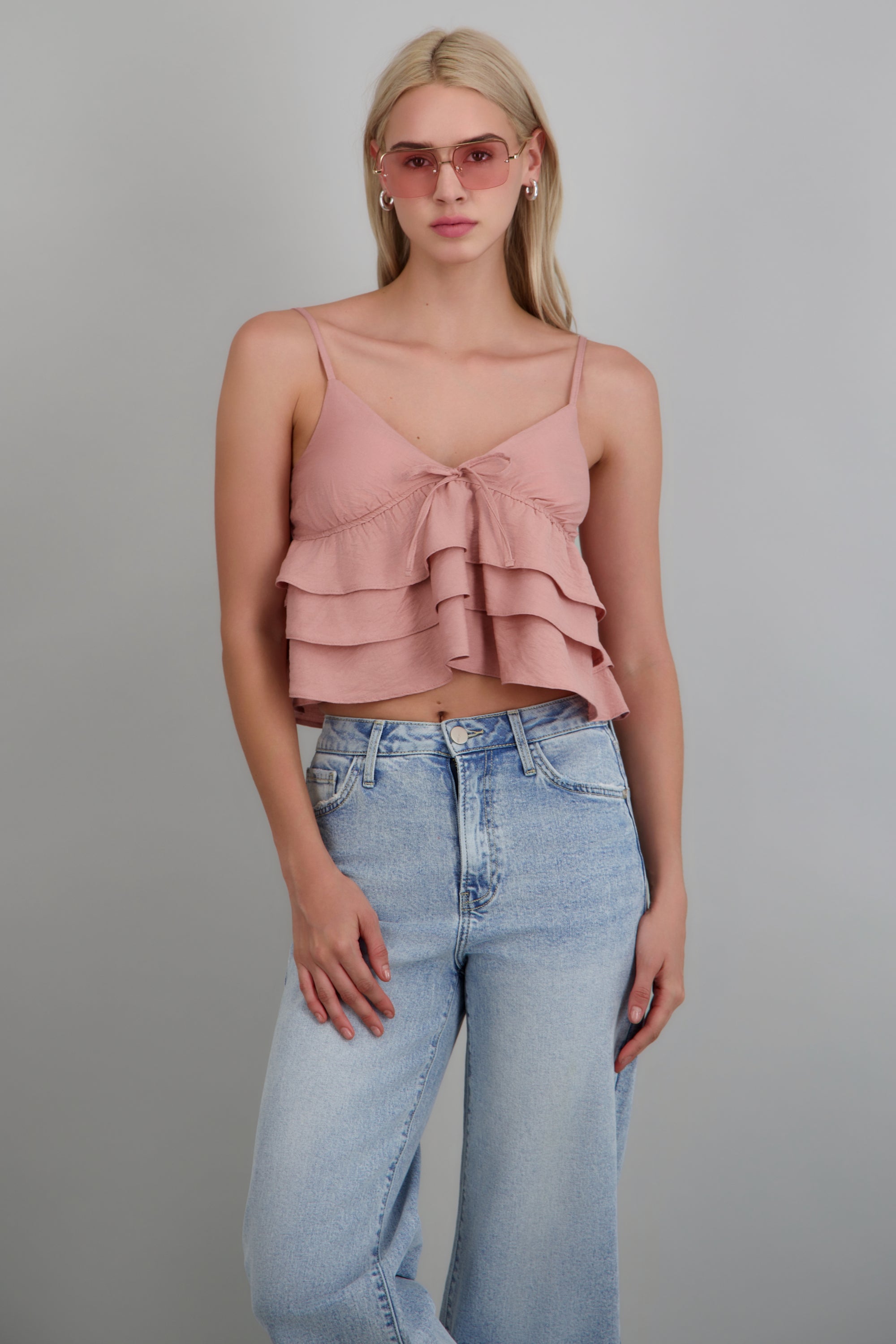 Top tirantes con olanes PALO DE ROSA