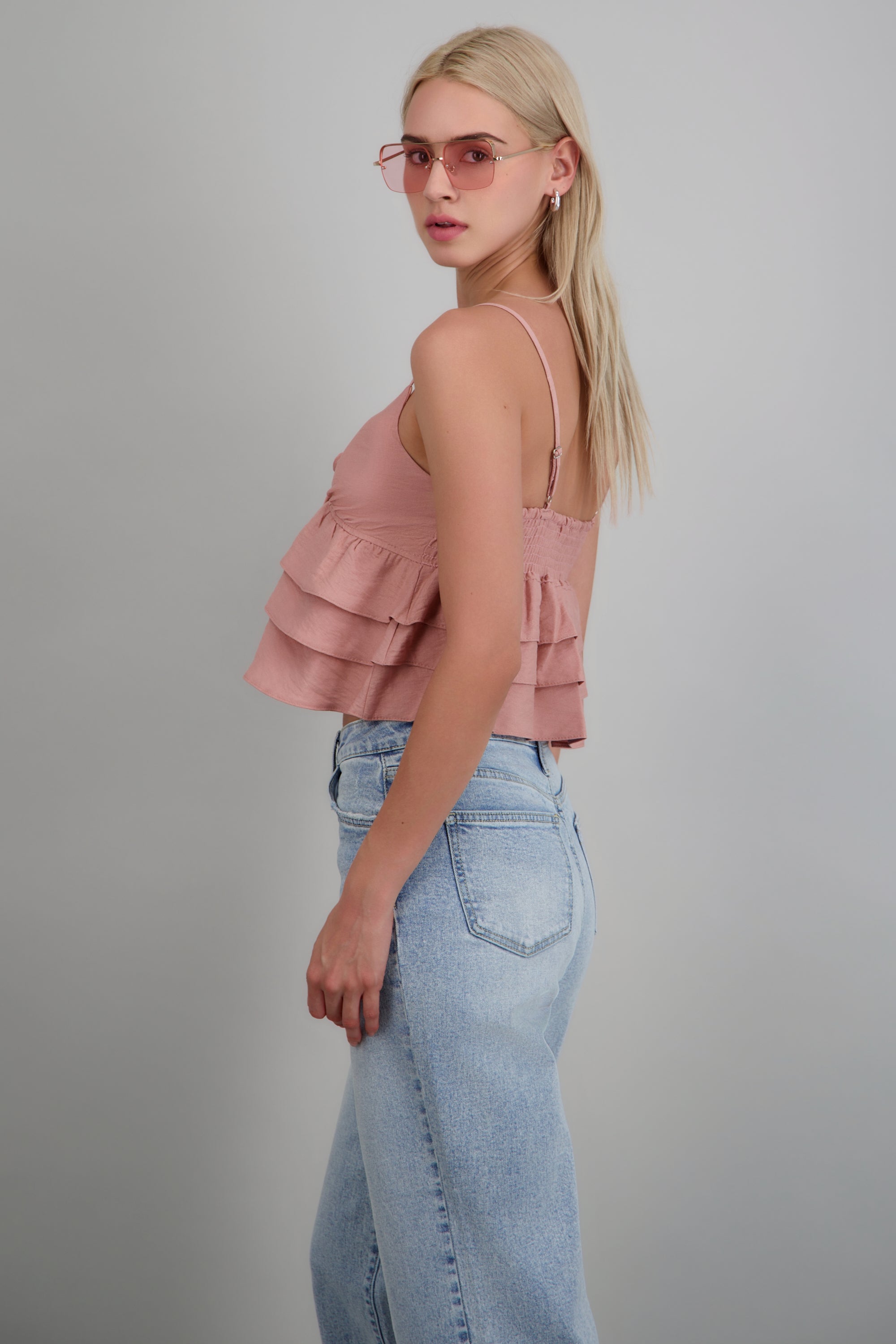 Top tirantes con olanes PALO DE ROSA