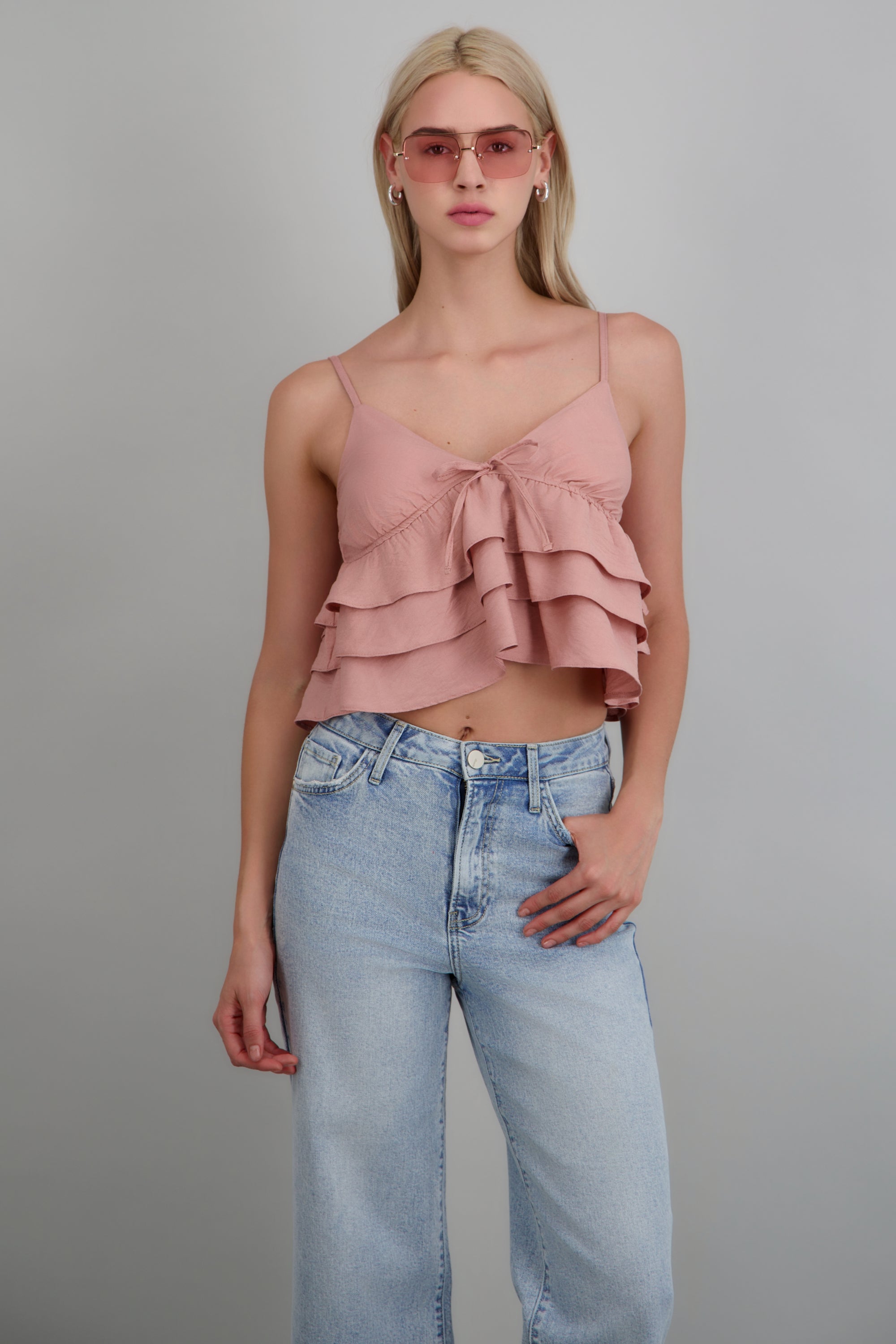 Top tirantes con olanes PALO DE ROSA