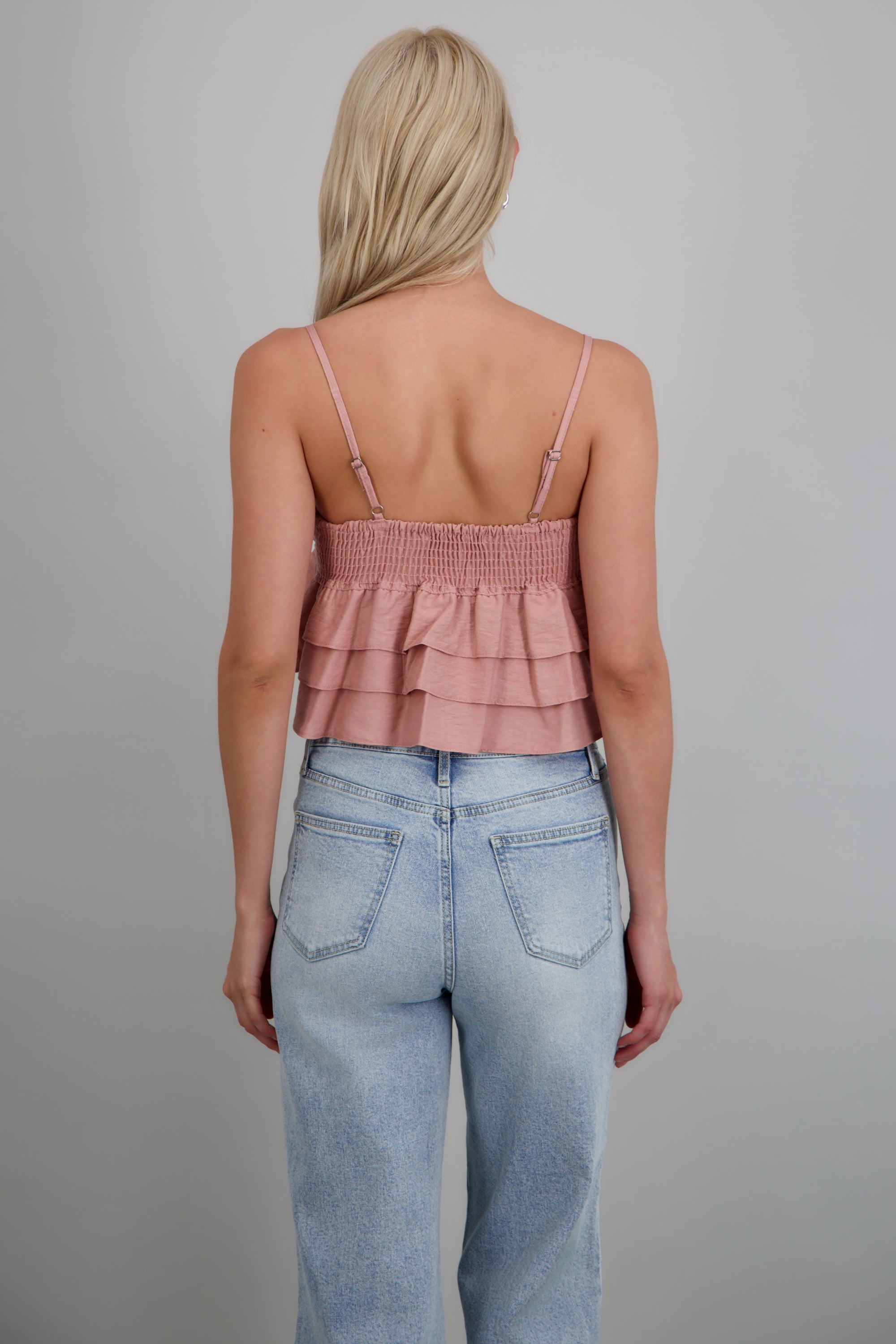 Top tirantes con olanes PALO DE ROSA