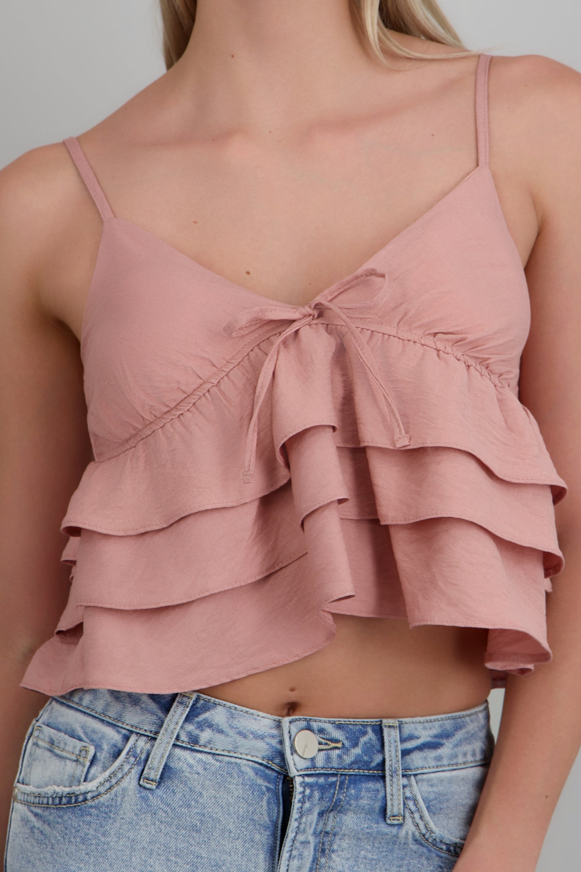 Top tirantes con olanes PALO DE ROSA
