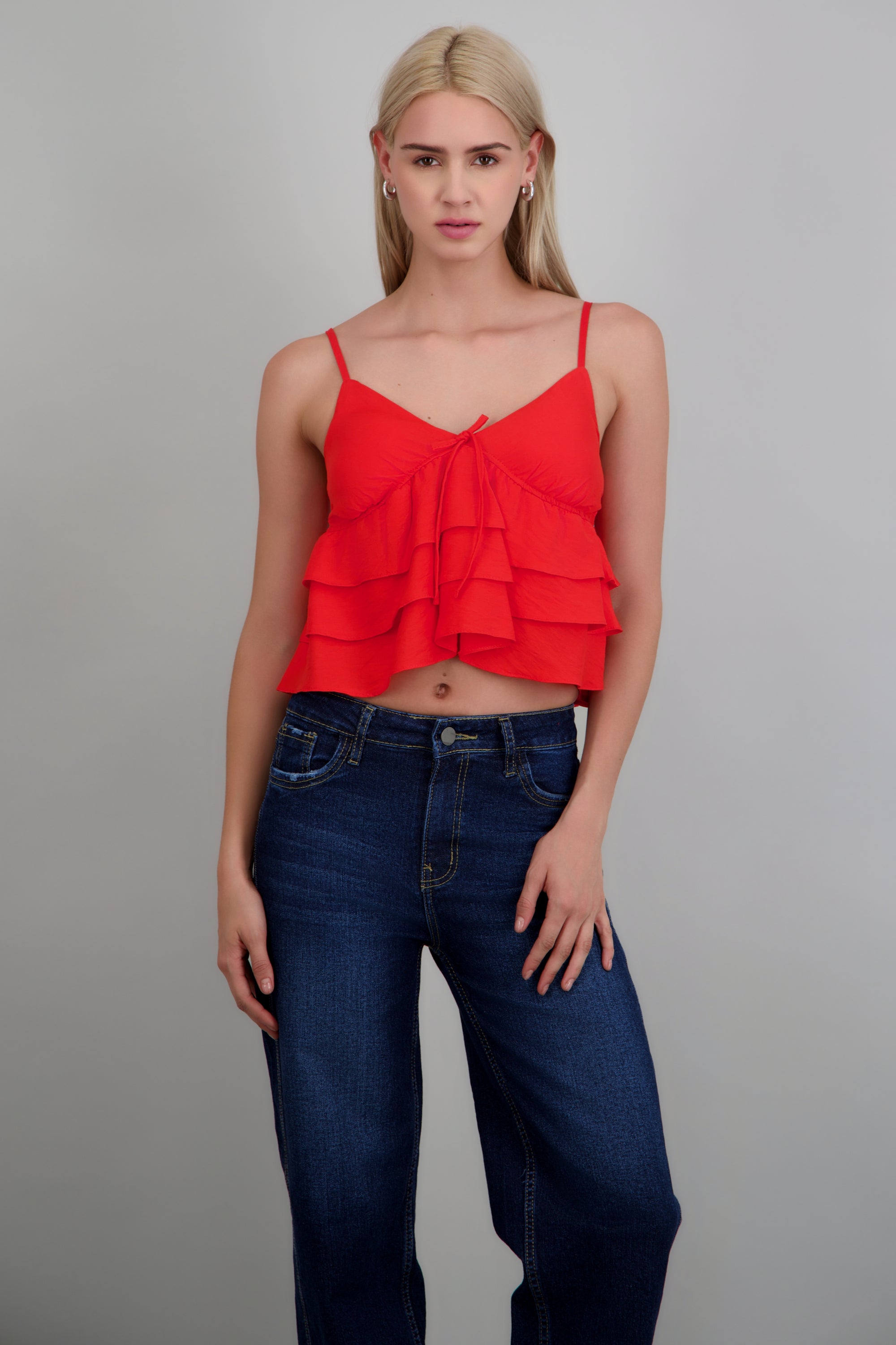 Top tirantes con olanes ROJO TOMATE