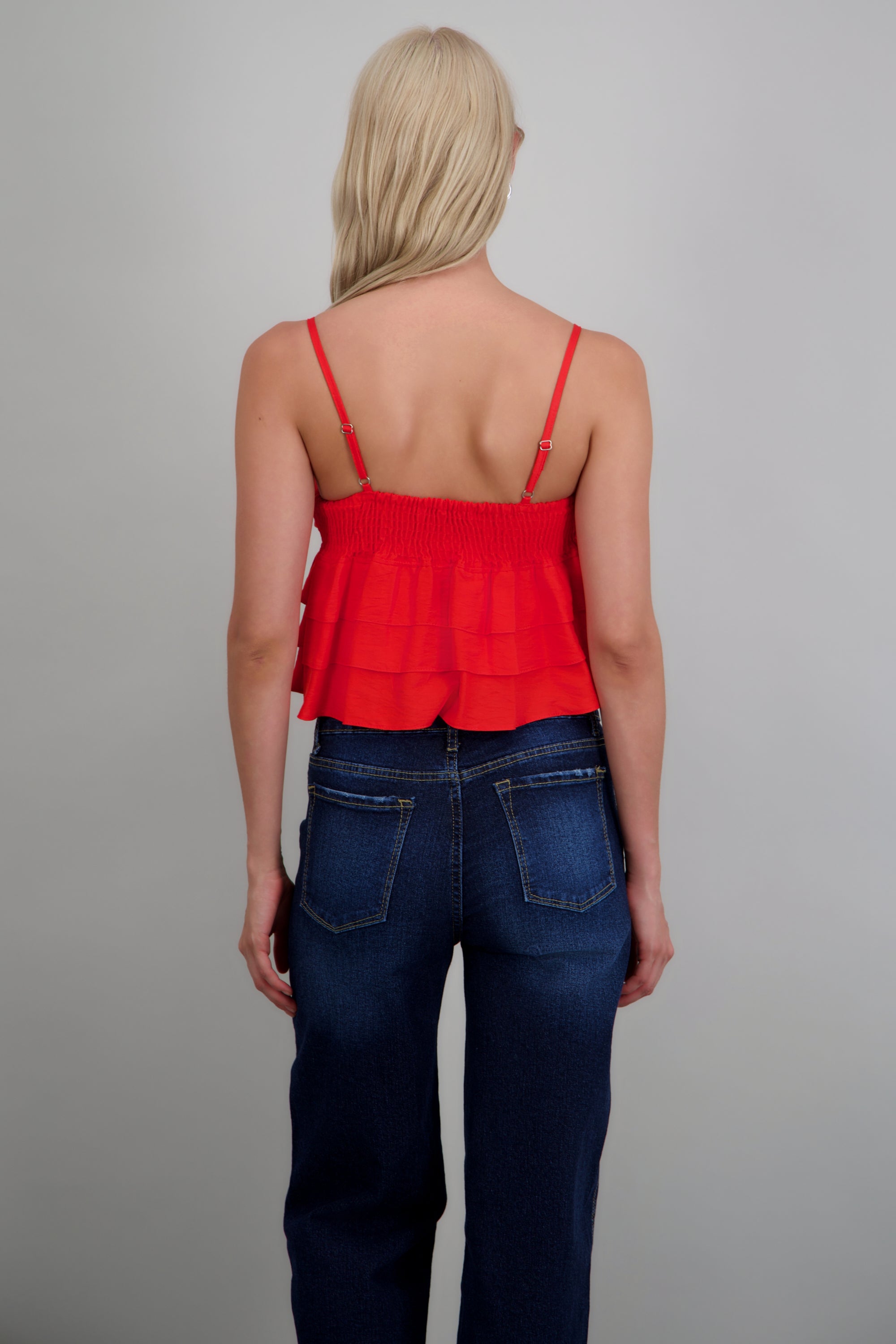 Top tirantes con olanes ROJO TOMATE