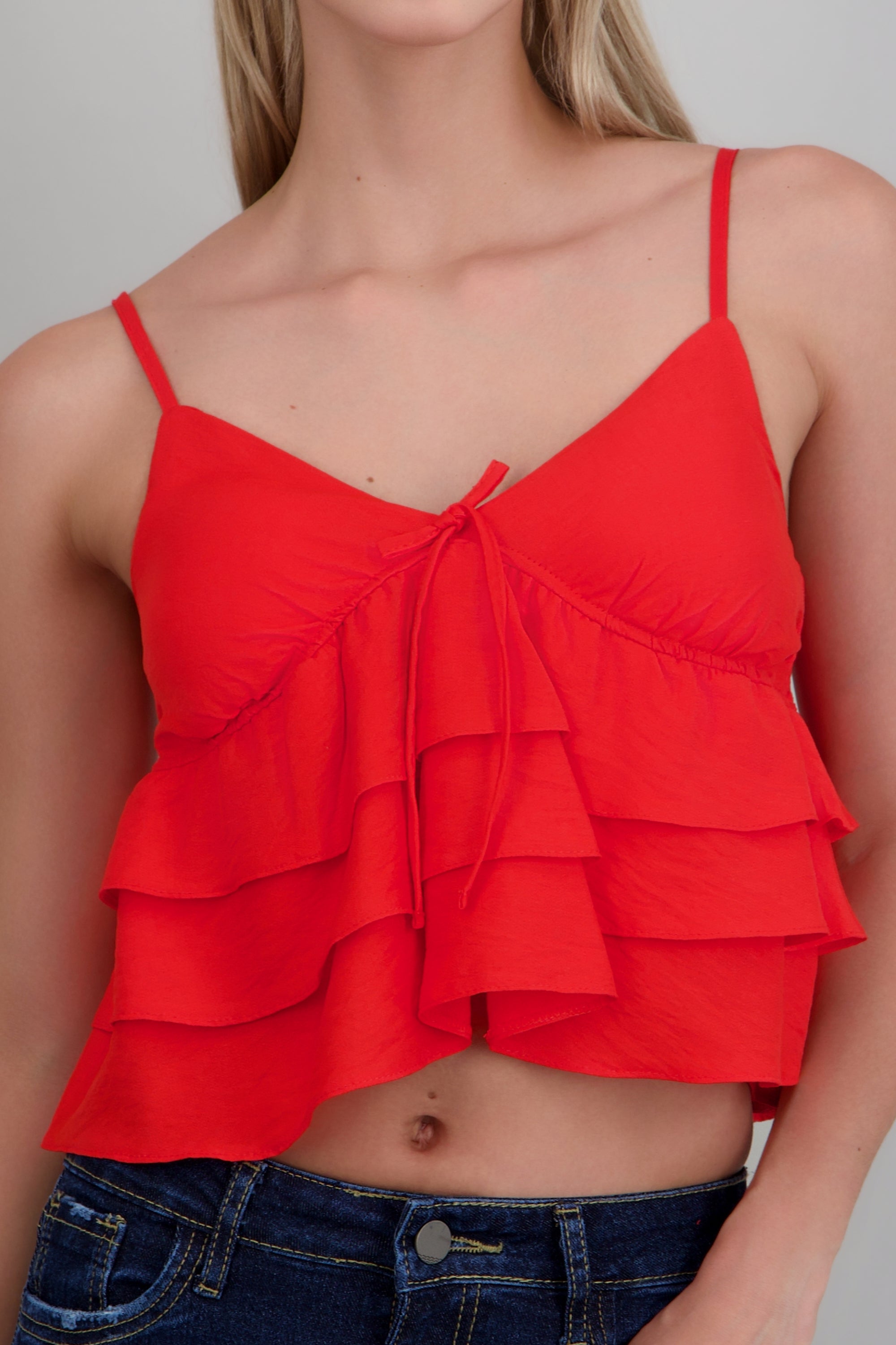 Top tirantes con olanes ROJO TOMATE