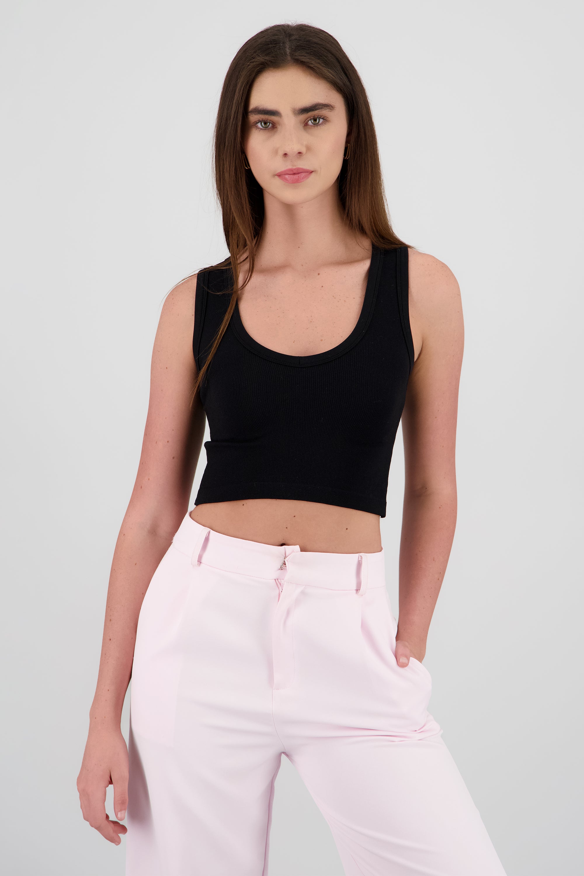 Top cuello v sin manga NEGRO