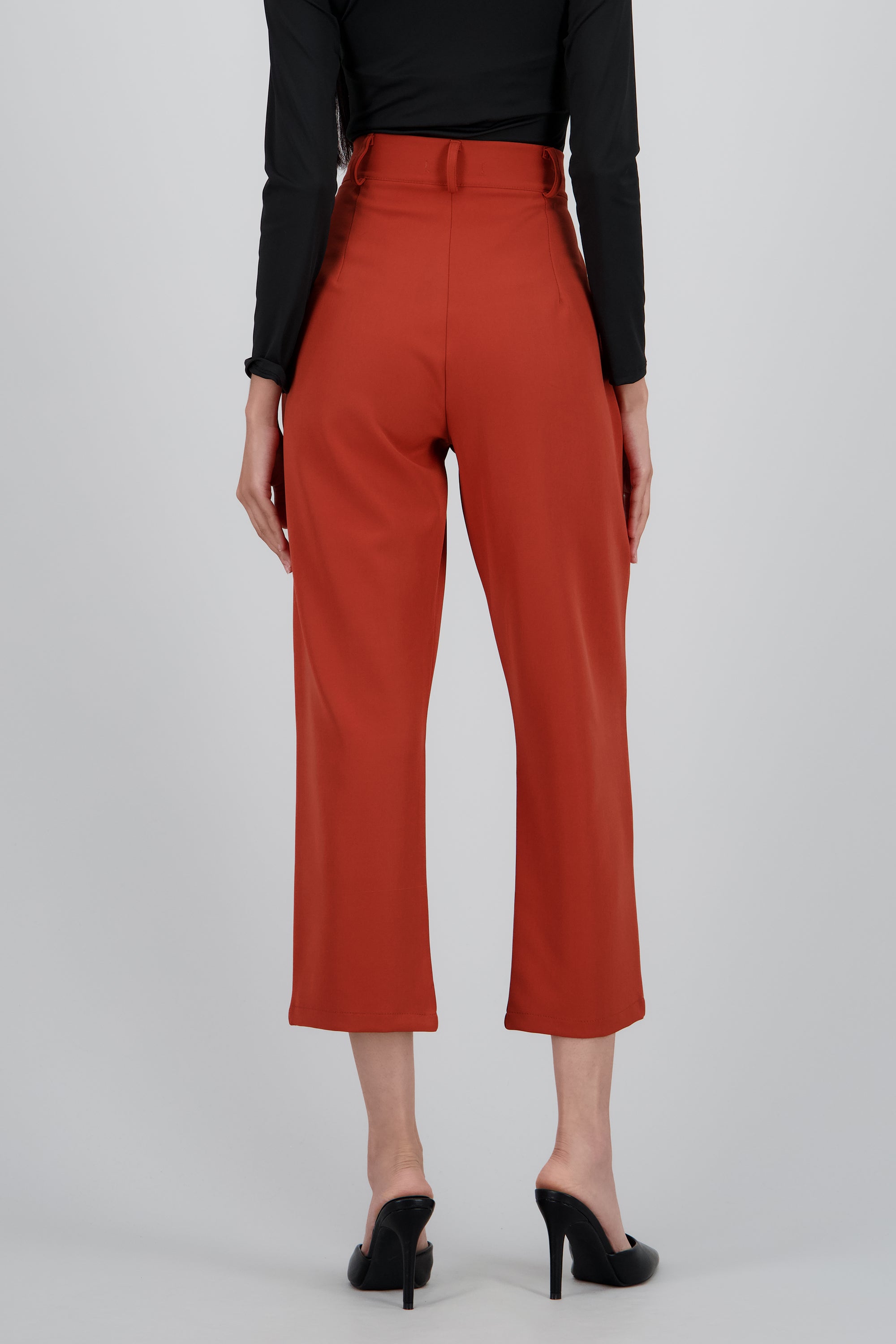 Pantalón Cintura Alta Capri Bolsas LADRILLO