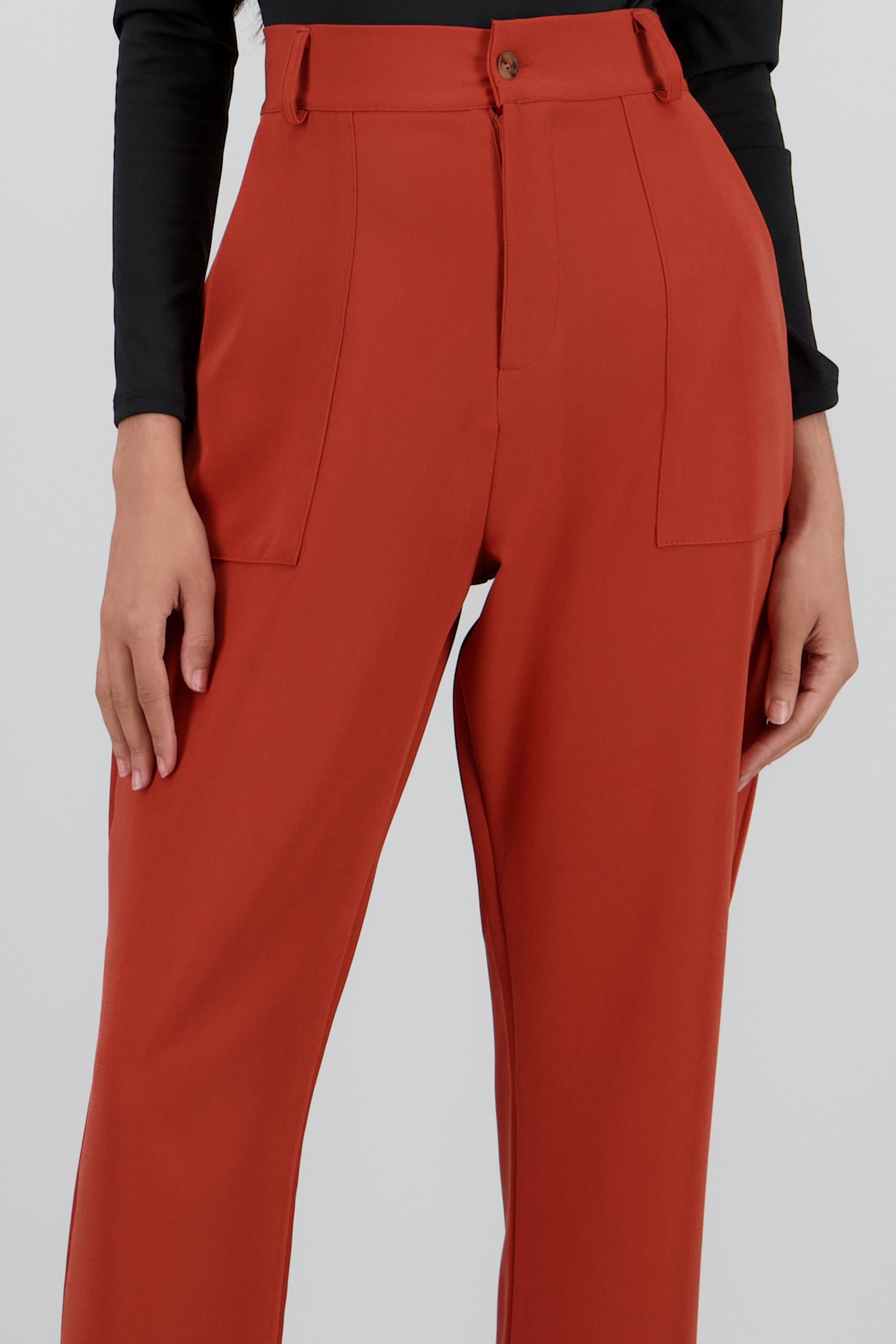 Pantalón Cintura Alta Capri Bolsas LADRILLO