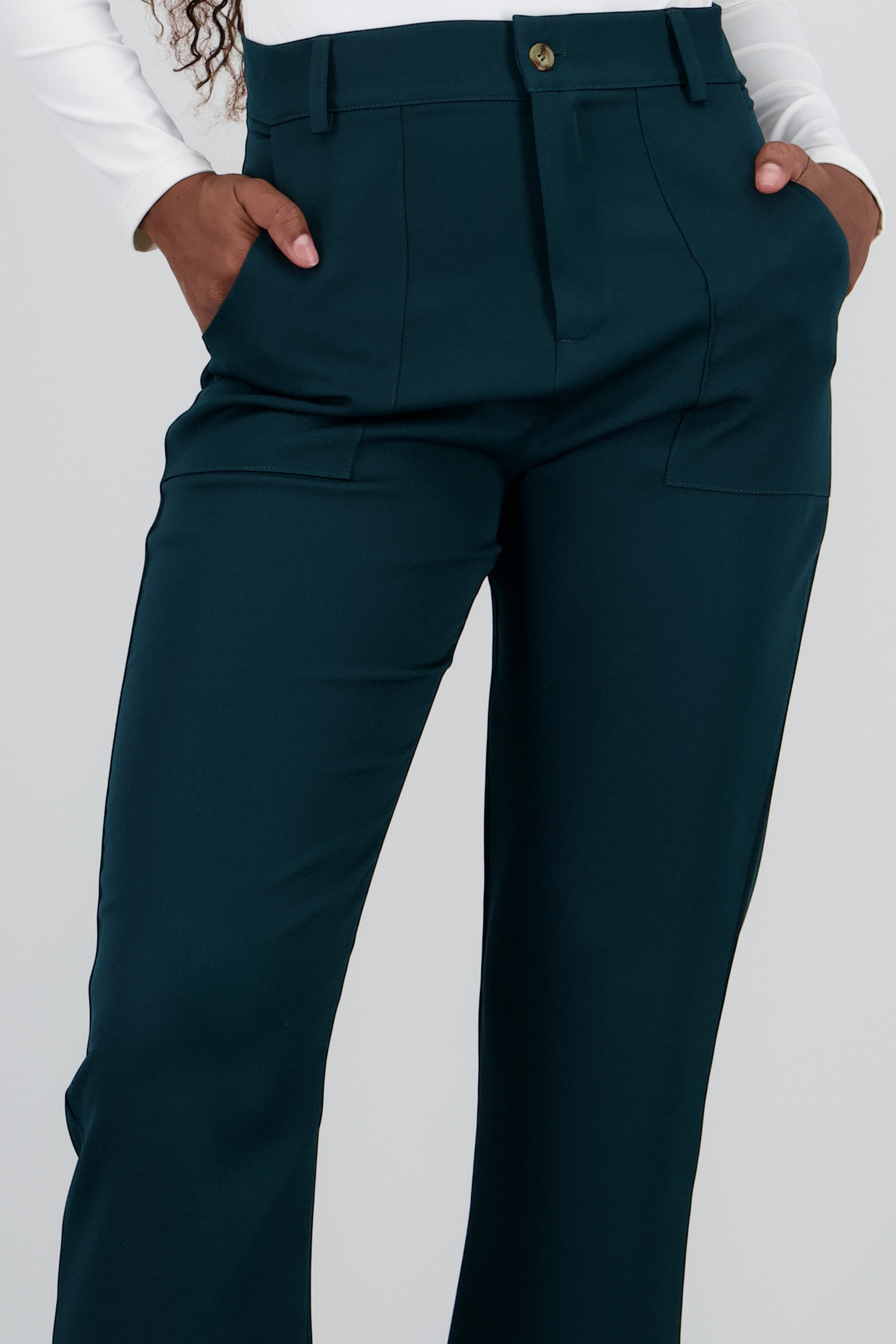 Pantalón Cintura Alta Capri Bolsas VERDE CAZADOR