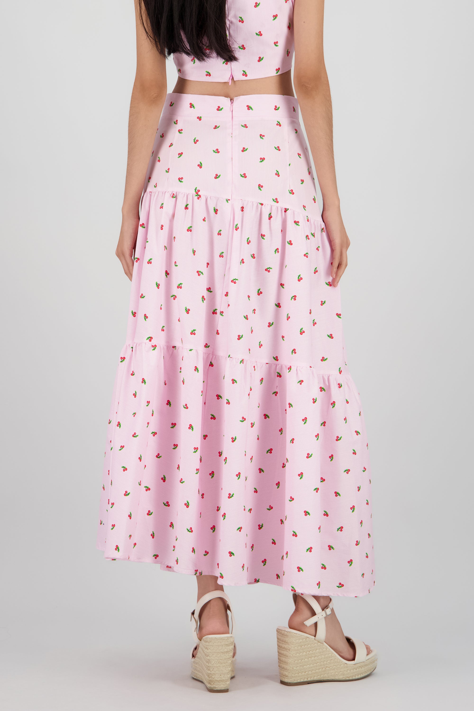 Falda midi olanes detalle frunces ROSA PASTEL