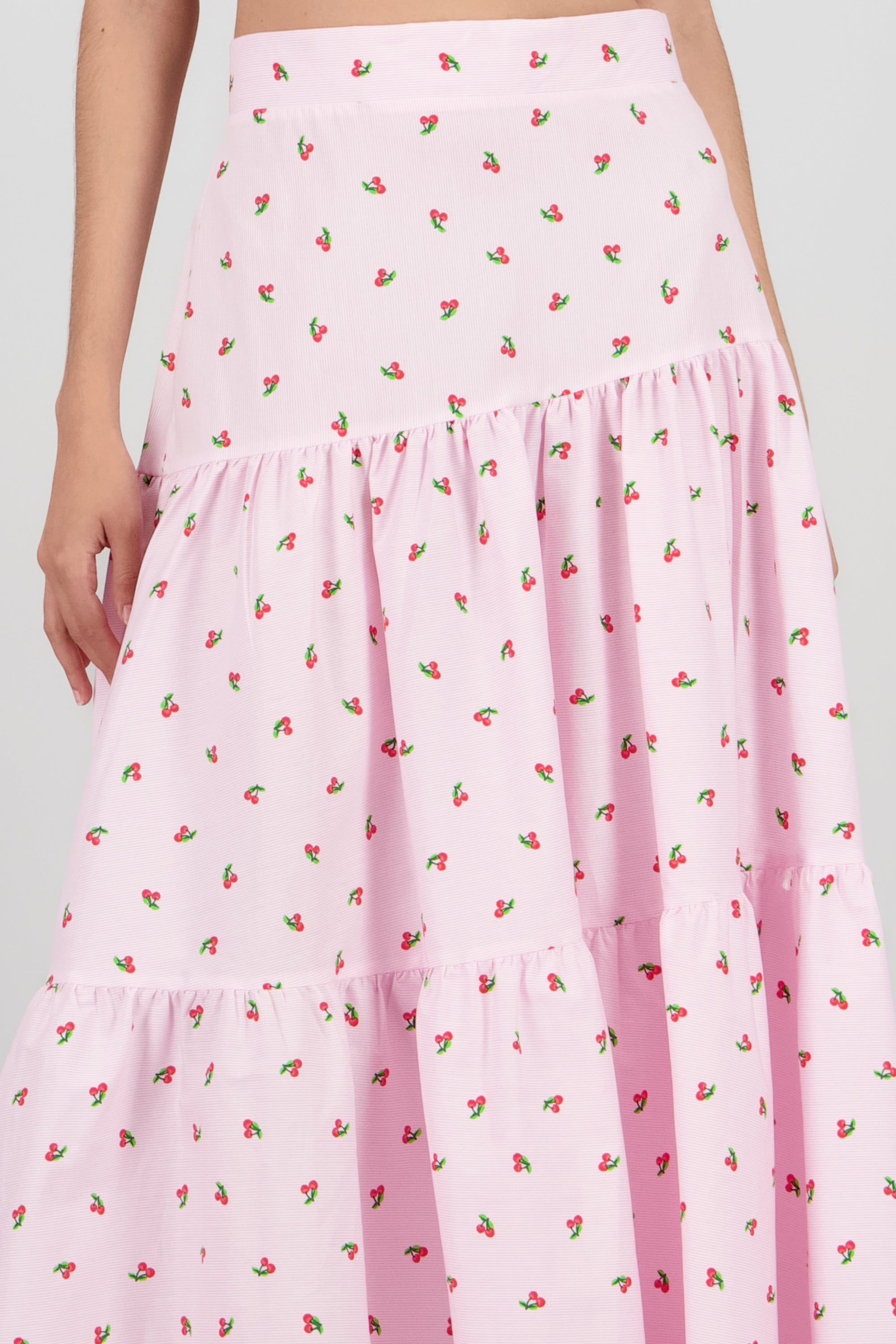 Falda midi olanes detalle frunces ROSA PASTEL