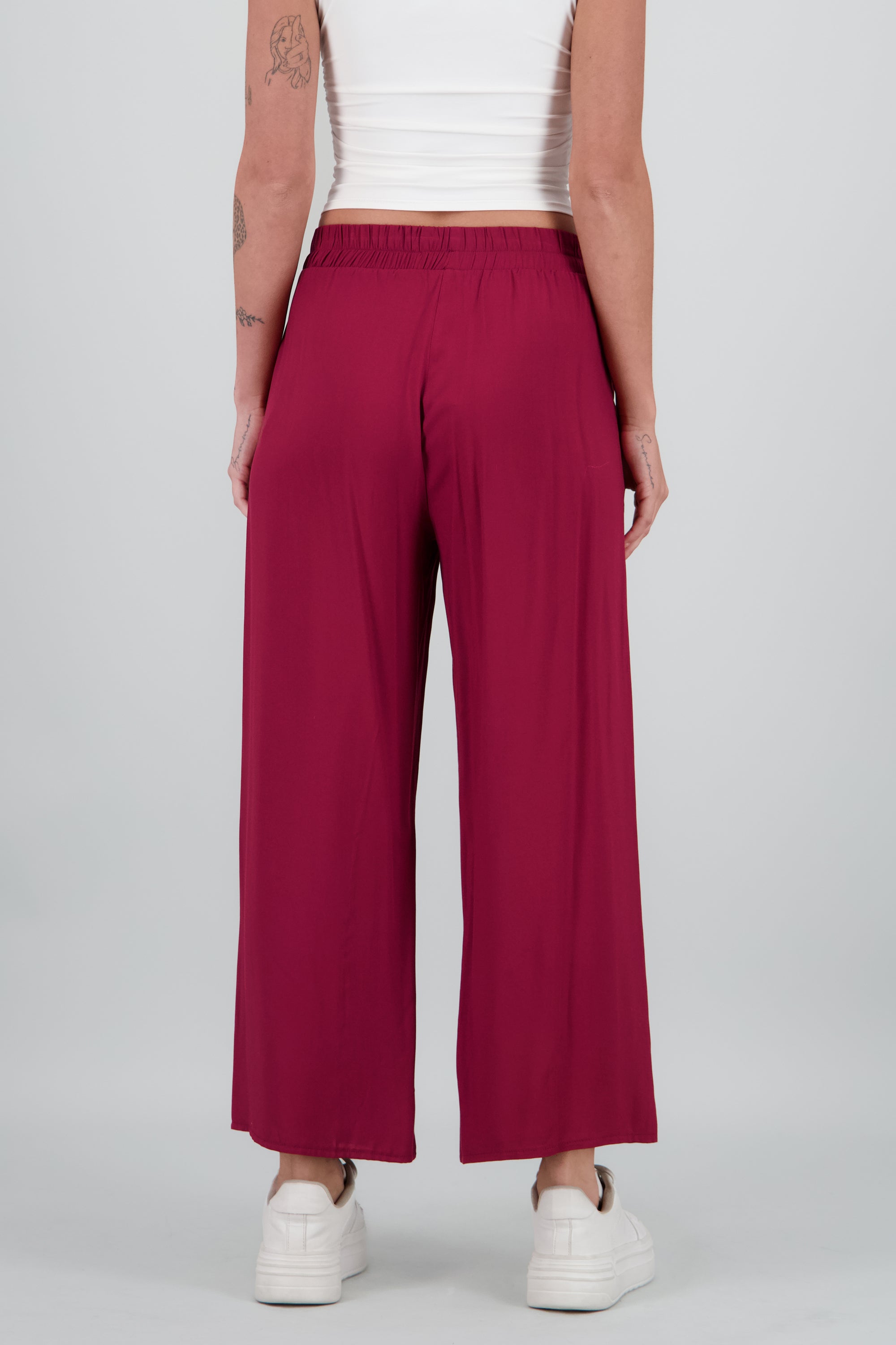 Pantalón Wide Leg Cintura Alta Fruncida VINO