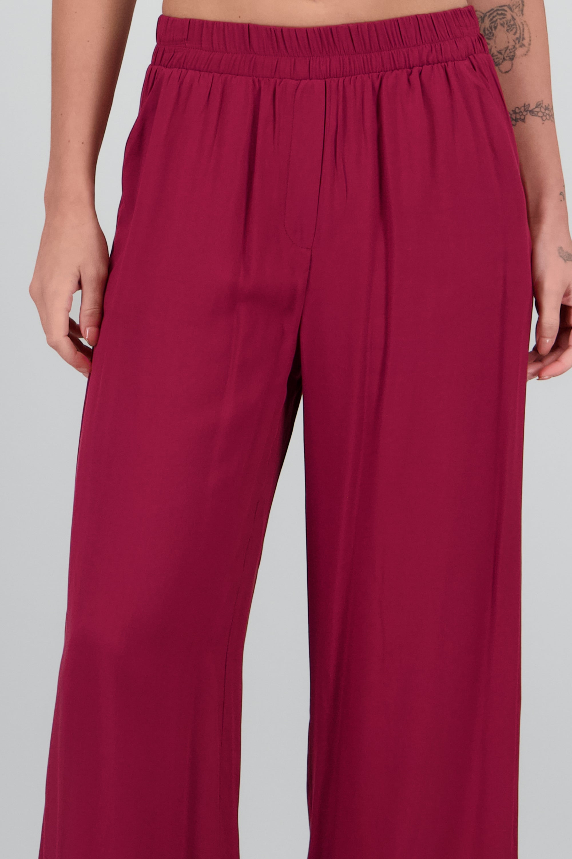 Pantalón Wide Leg Cintura Alta Fruncida VINO