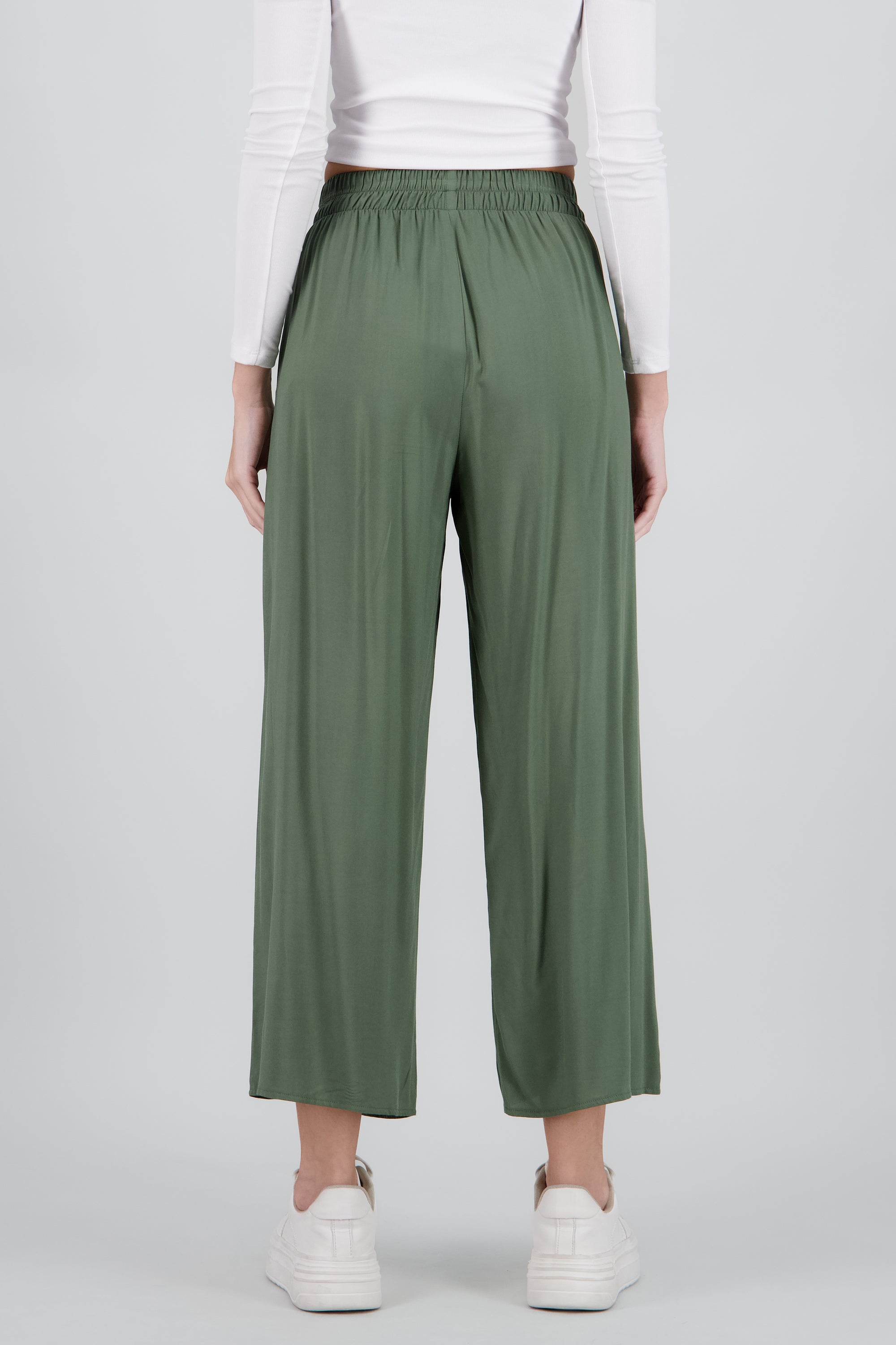 Pantalón Wide Leg Cintura Alta Fruncida OLIVO