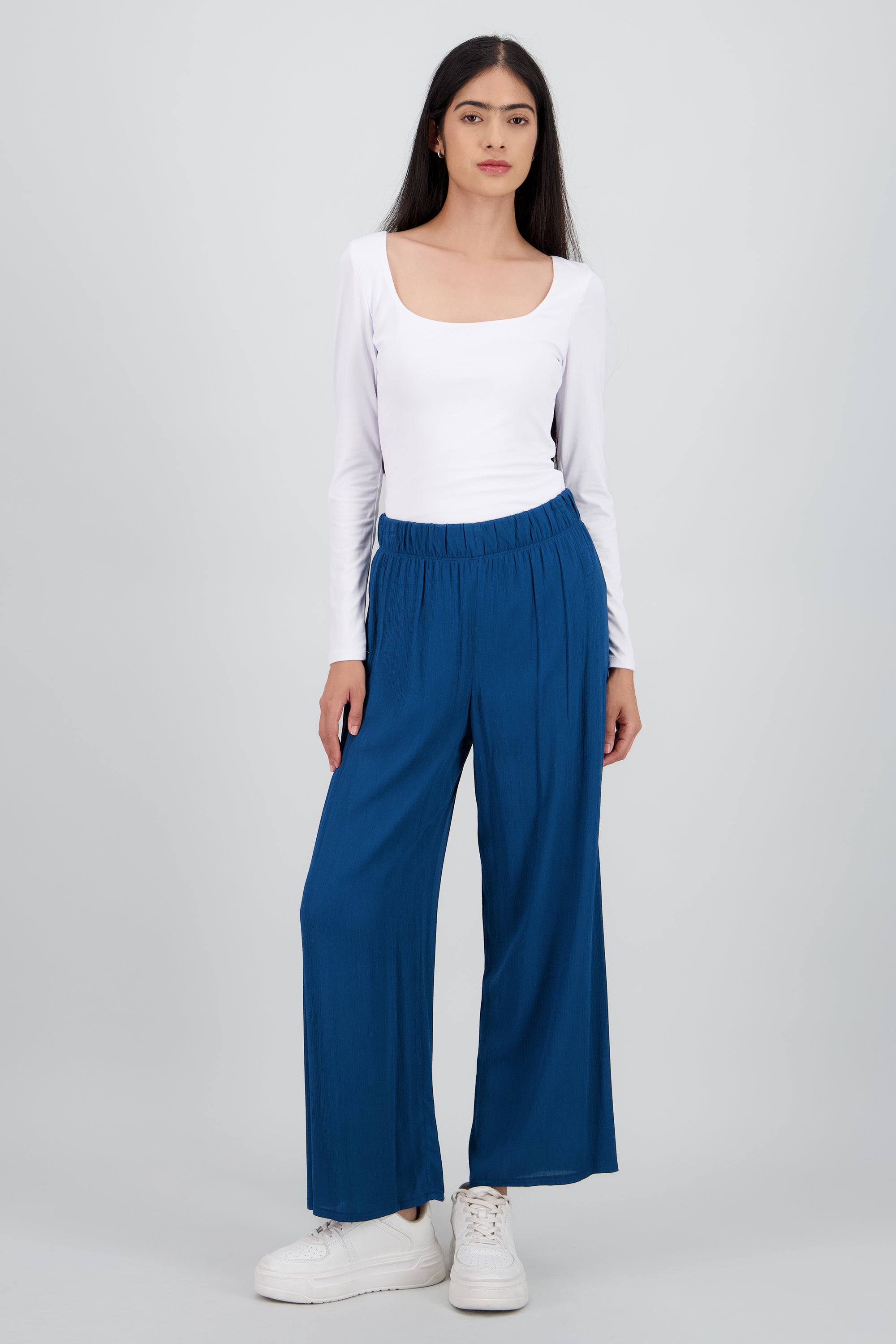Pantalón Wide Leg Cintura Elástico AZUL PATO