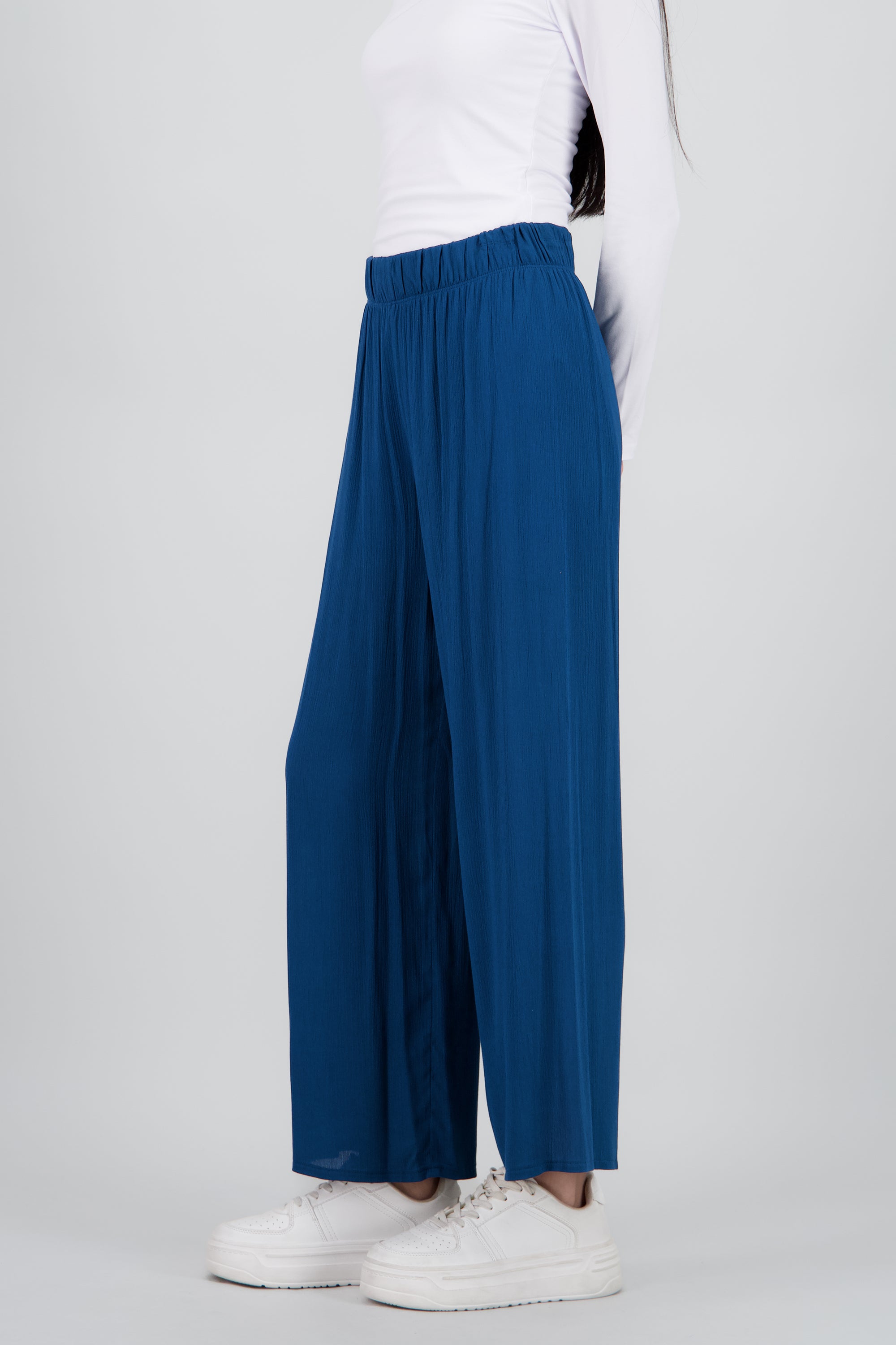Pantalón Wide Leg Cintura Elástico AZUL PATO