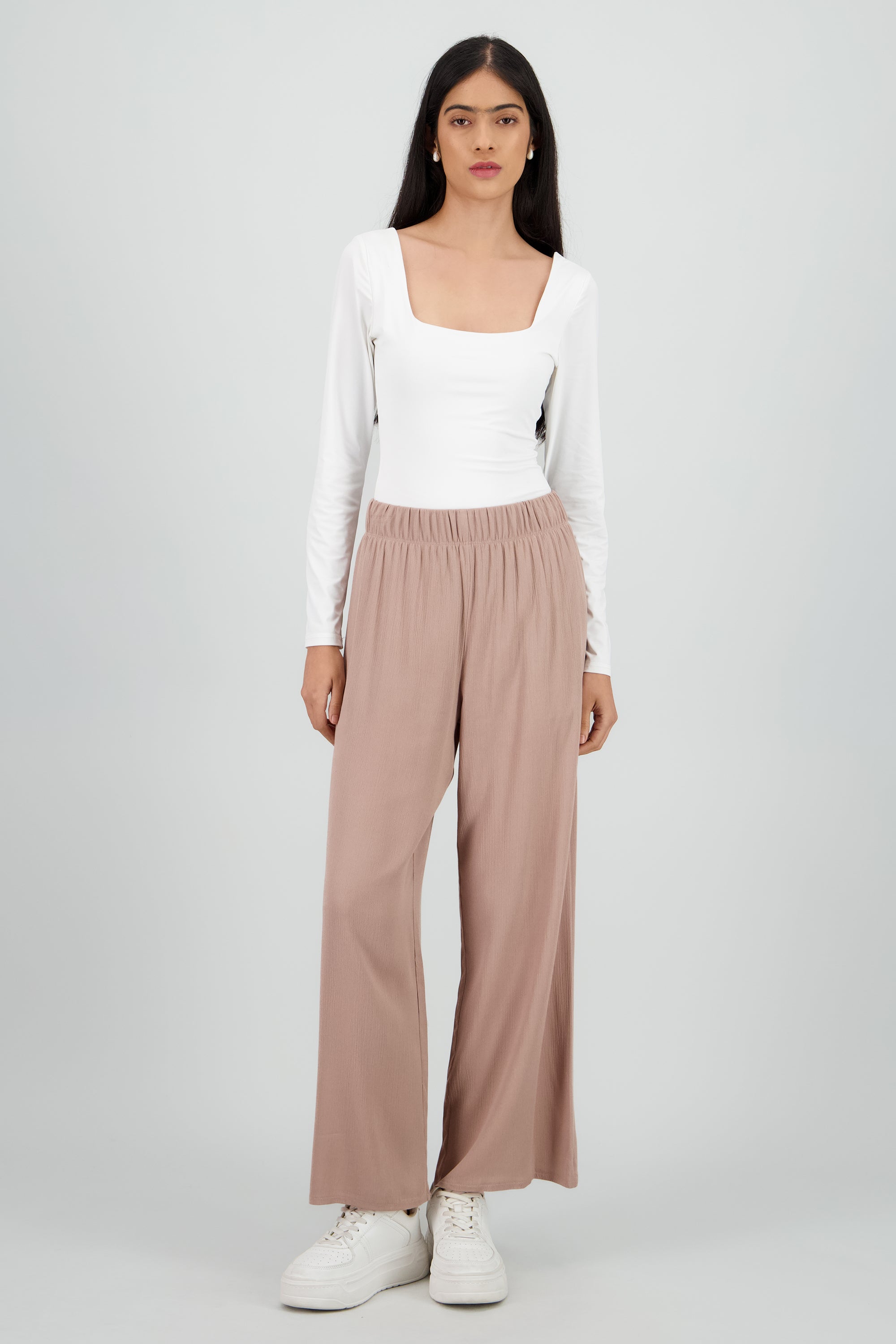Pantalón Wide Leg Cintura Elástico CAFE