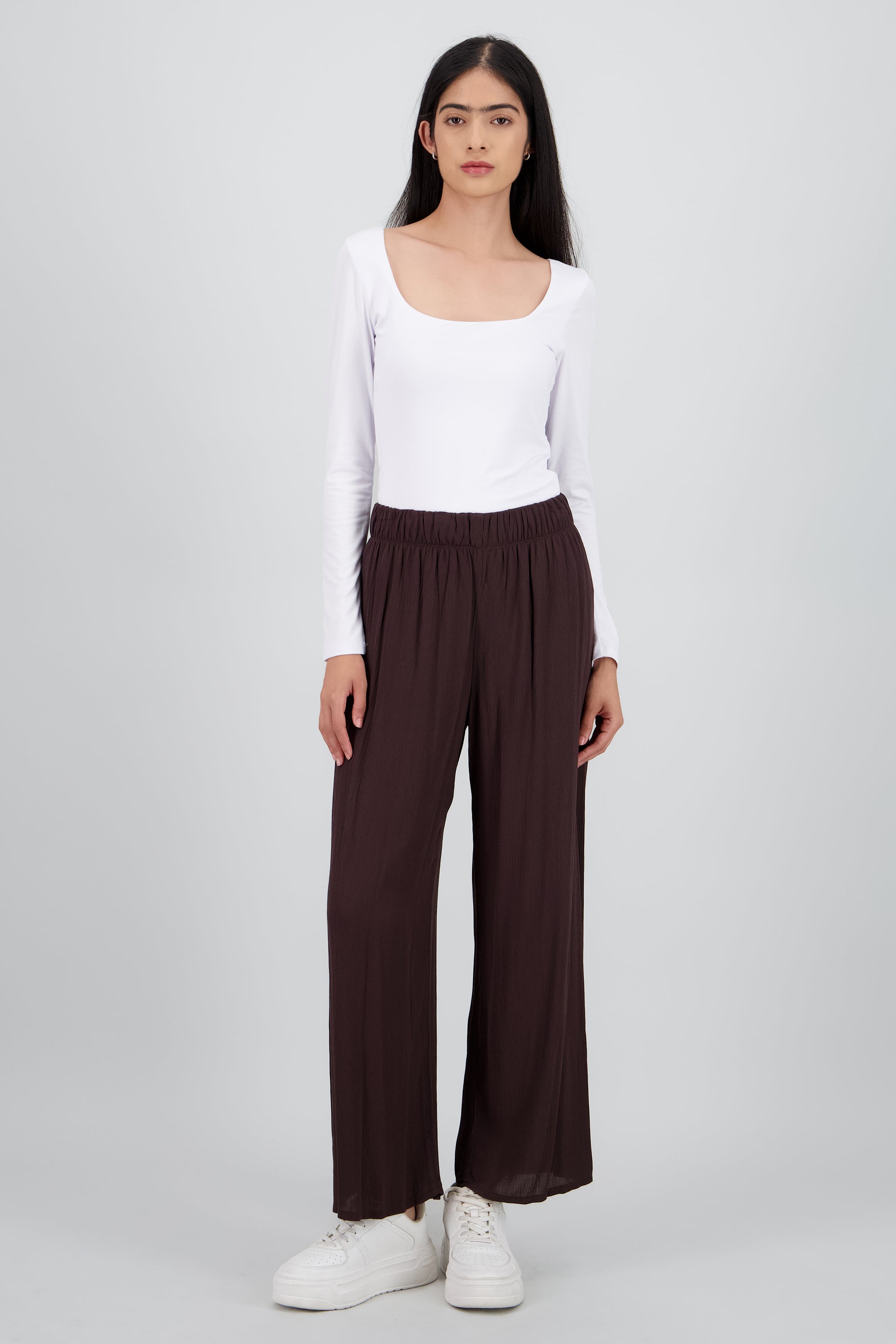Pantalón Wide Leg Cintura Elástico CHOCOLATE