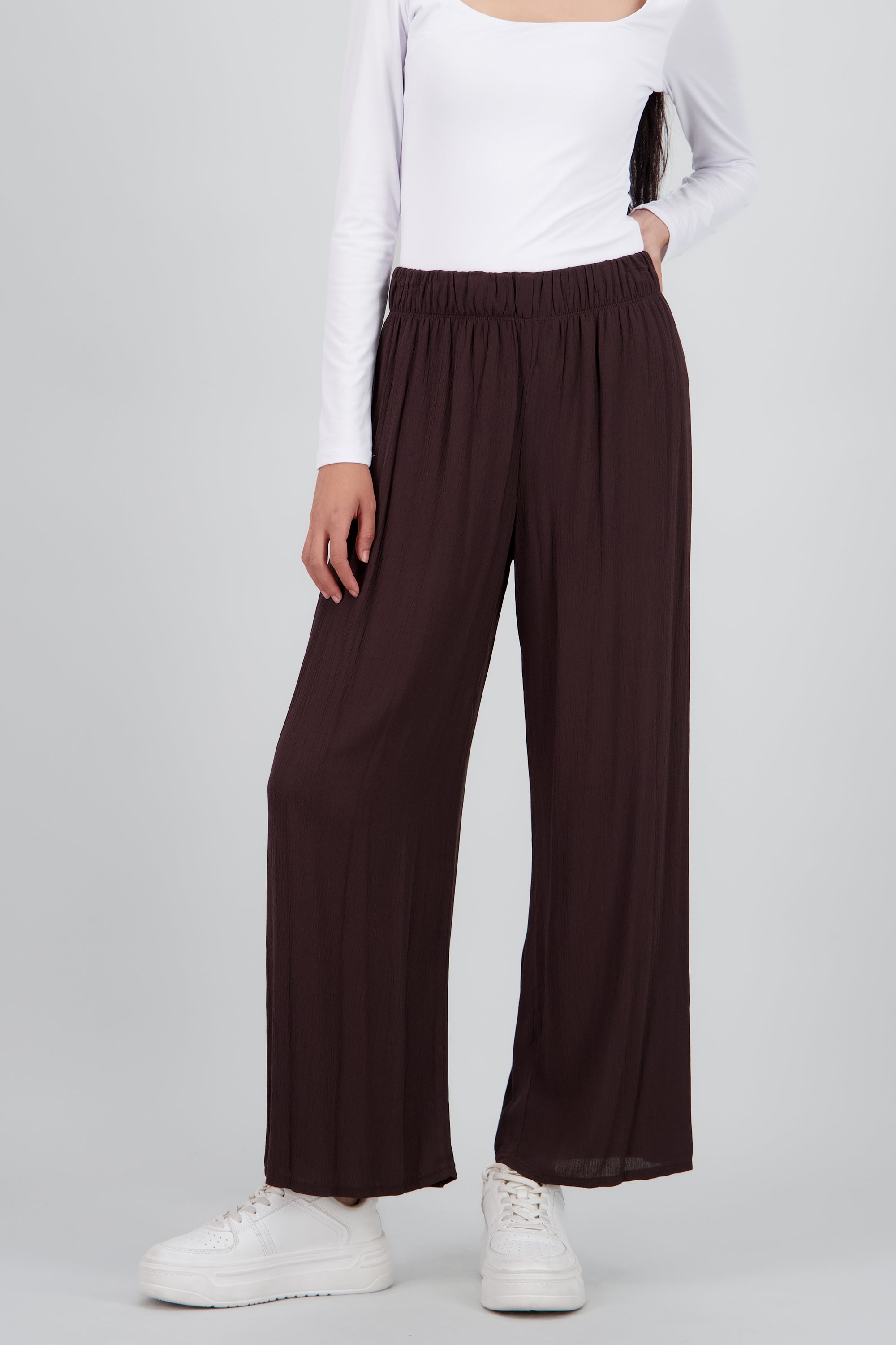 Pantalón Wide Leg Cintura Elástico CHOCOLATE