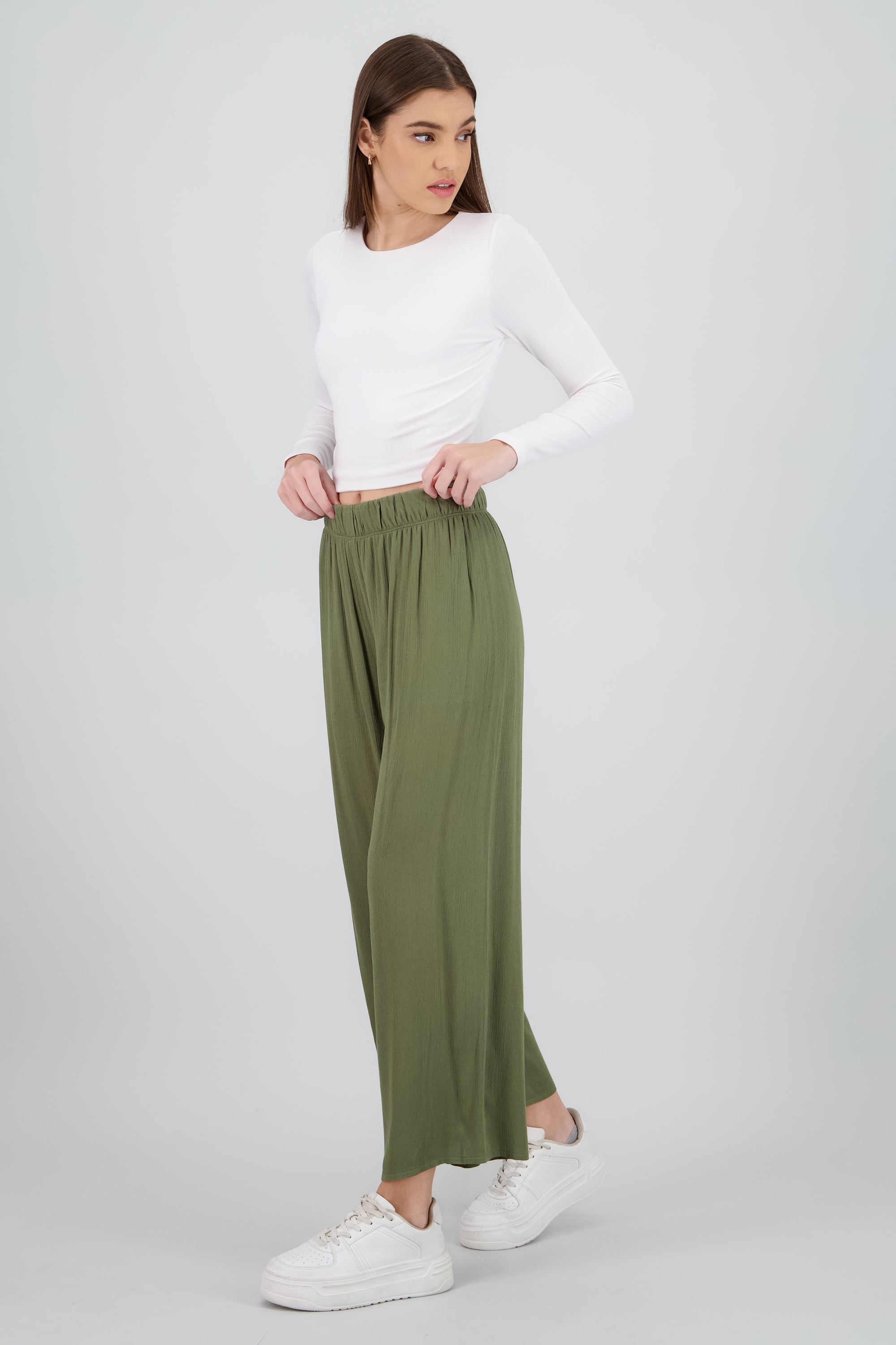 Pantalón Wide Leg Cintura Elástico OLIVO