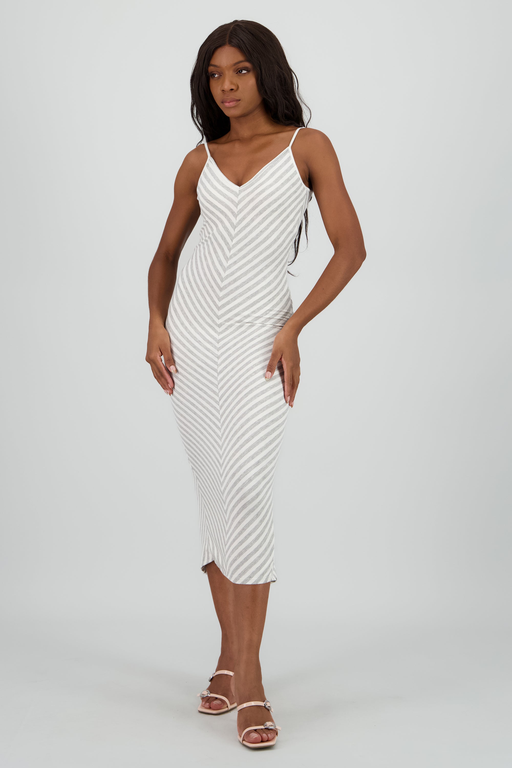 Vestido estamapado rayas BLANCO COMBO