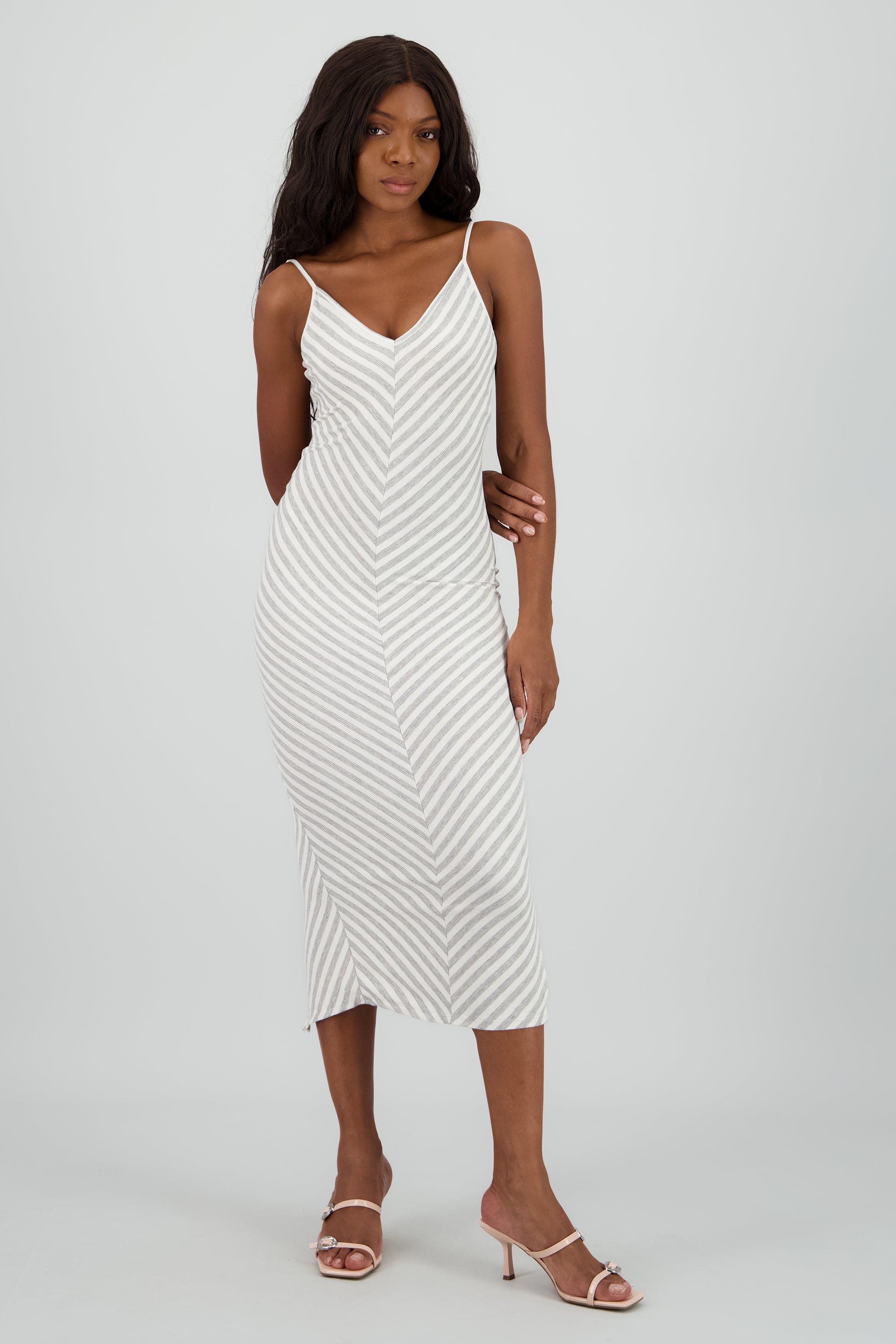 Vestido estamapado rayas BLANCO COMBO