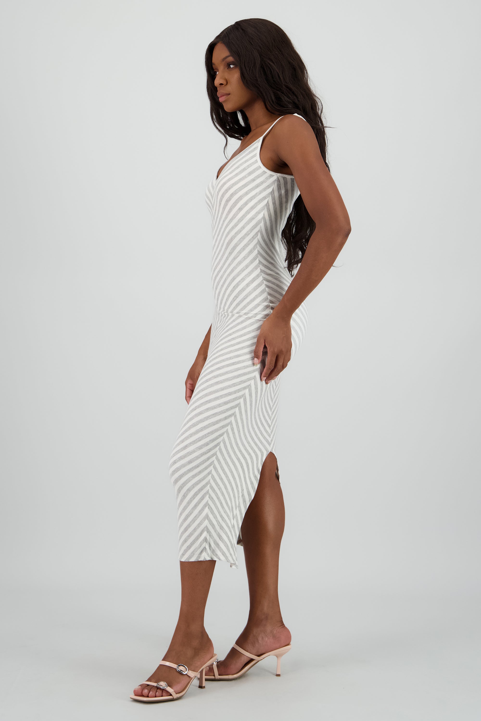 Vestido estamapado rayas BLANCO COMBO