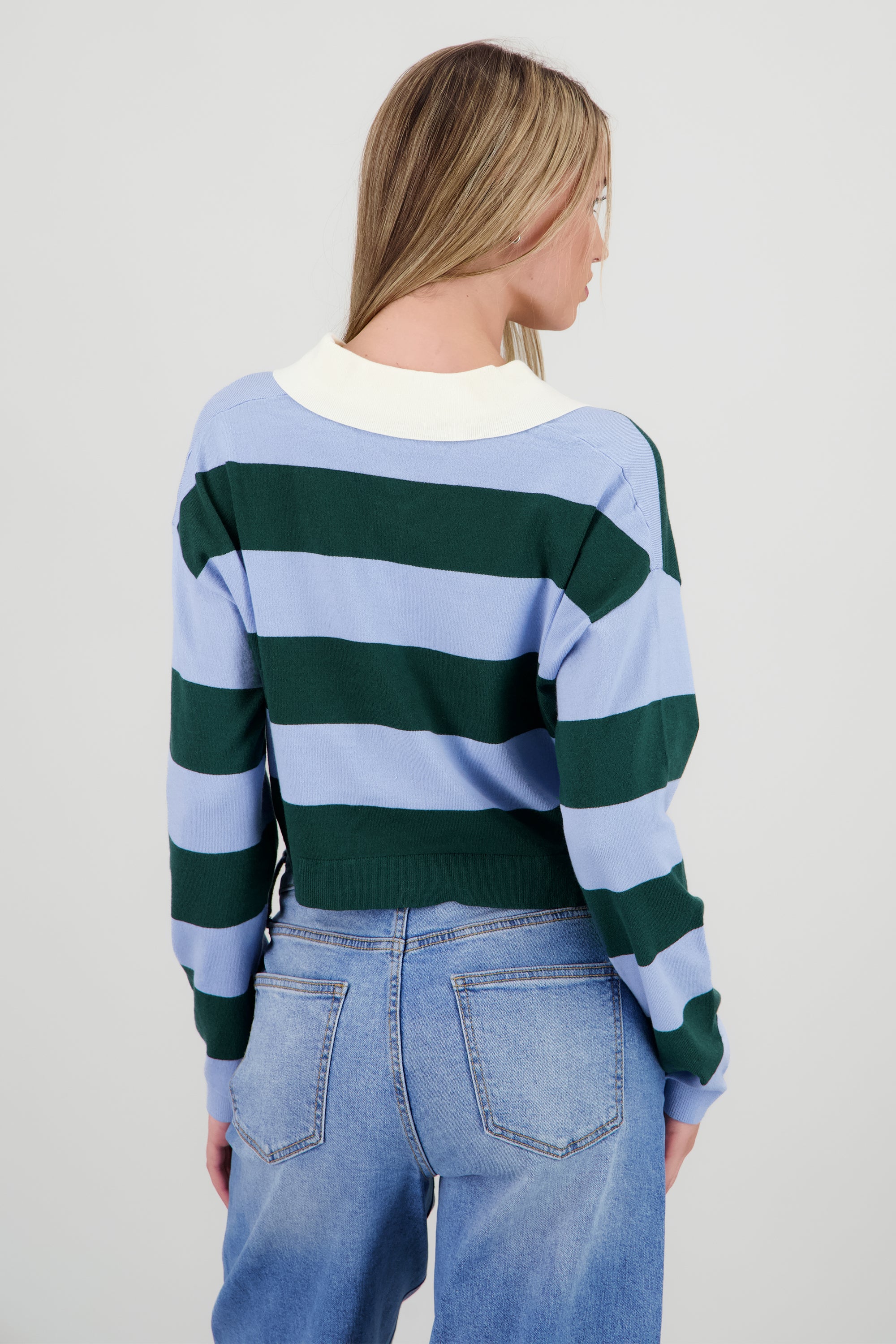 Top tejido de cuello polo con rayas AZUL COMBO