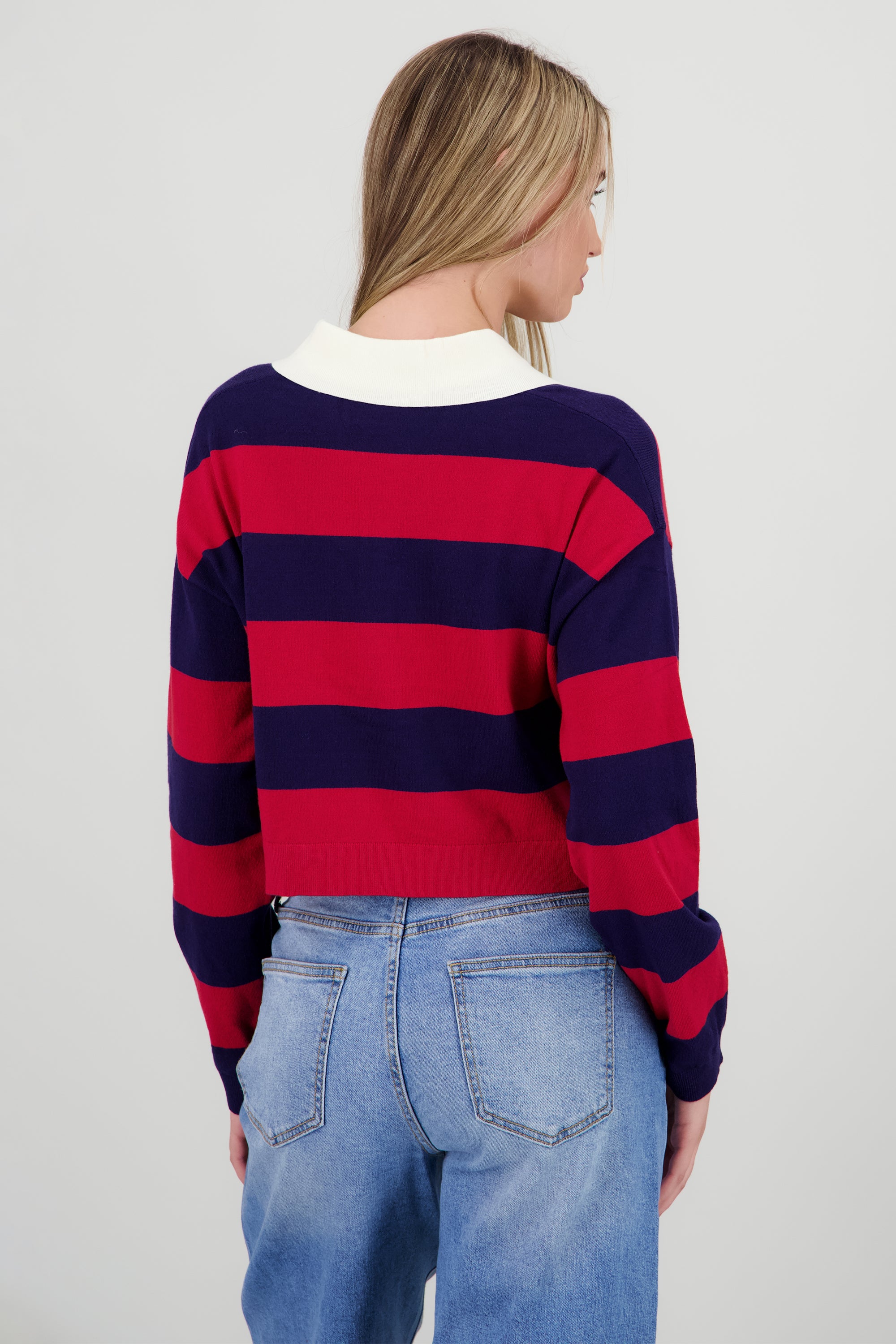 Top tejido de cuello polo con rayas VINO COMBO