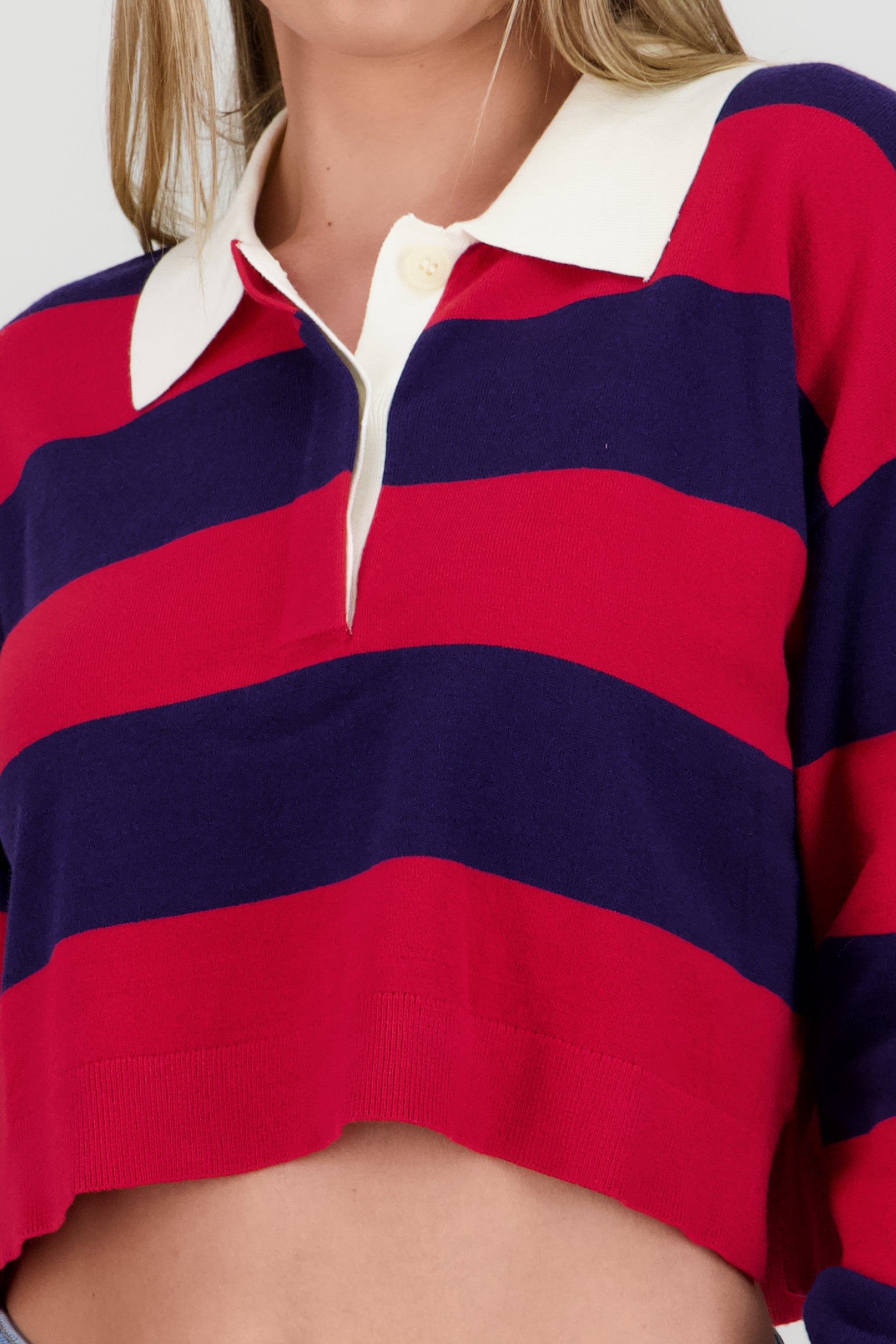Top tejido de cuello polo con rayas VINO COMBO
