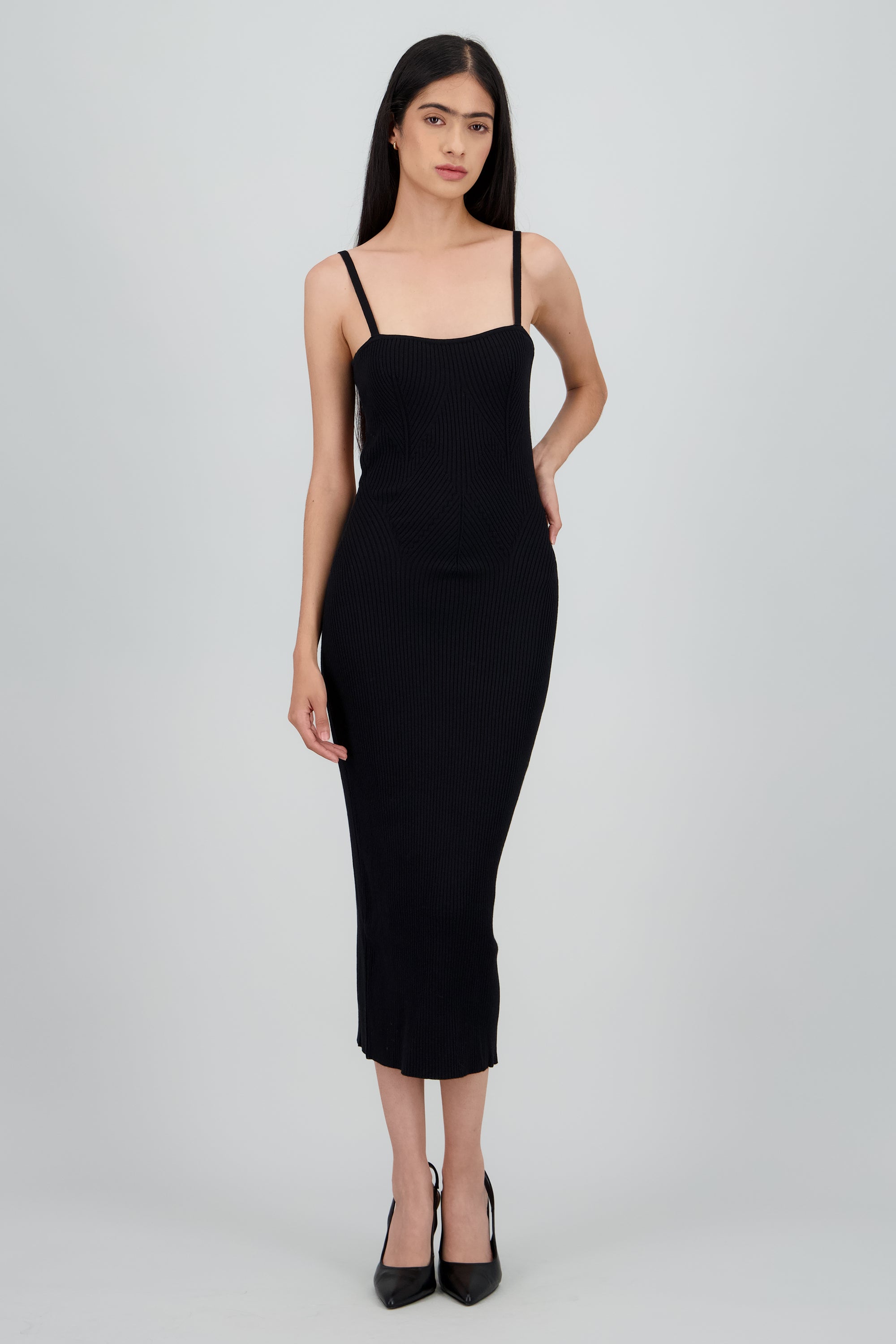 Vestido bodycon tejido espalda abierta NEGRO
