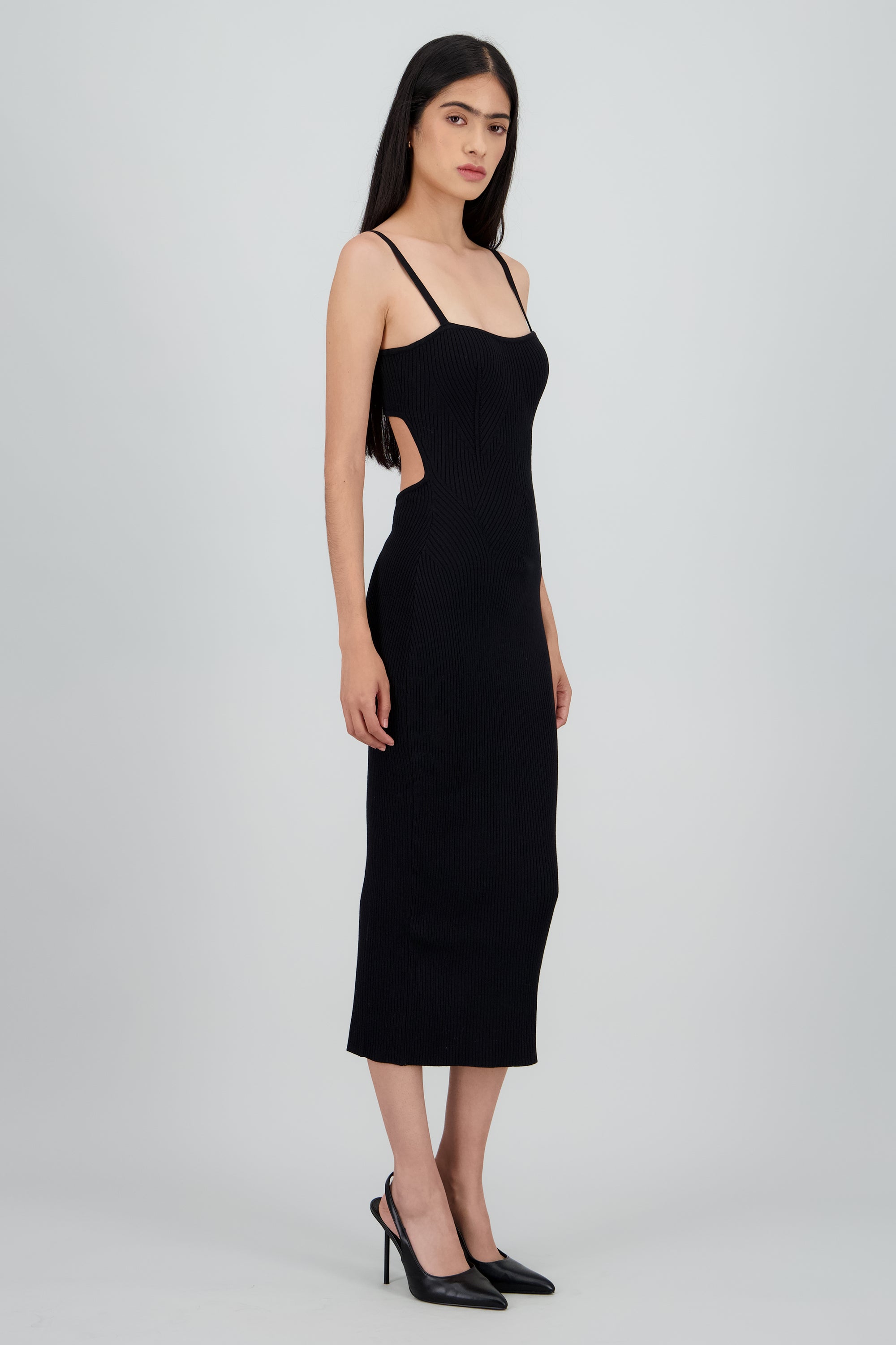Vestido bodycon tejido espalda abierta NEGRO