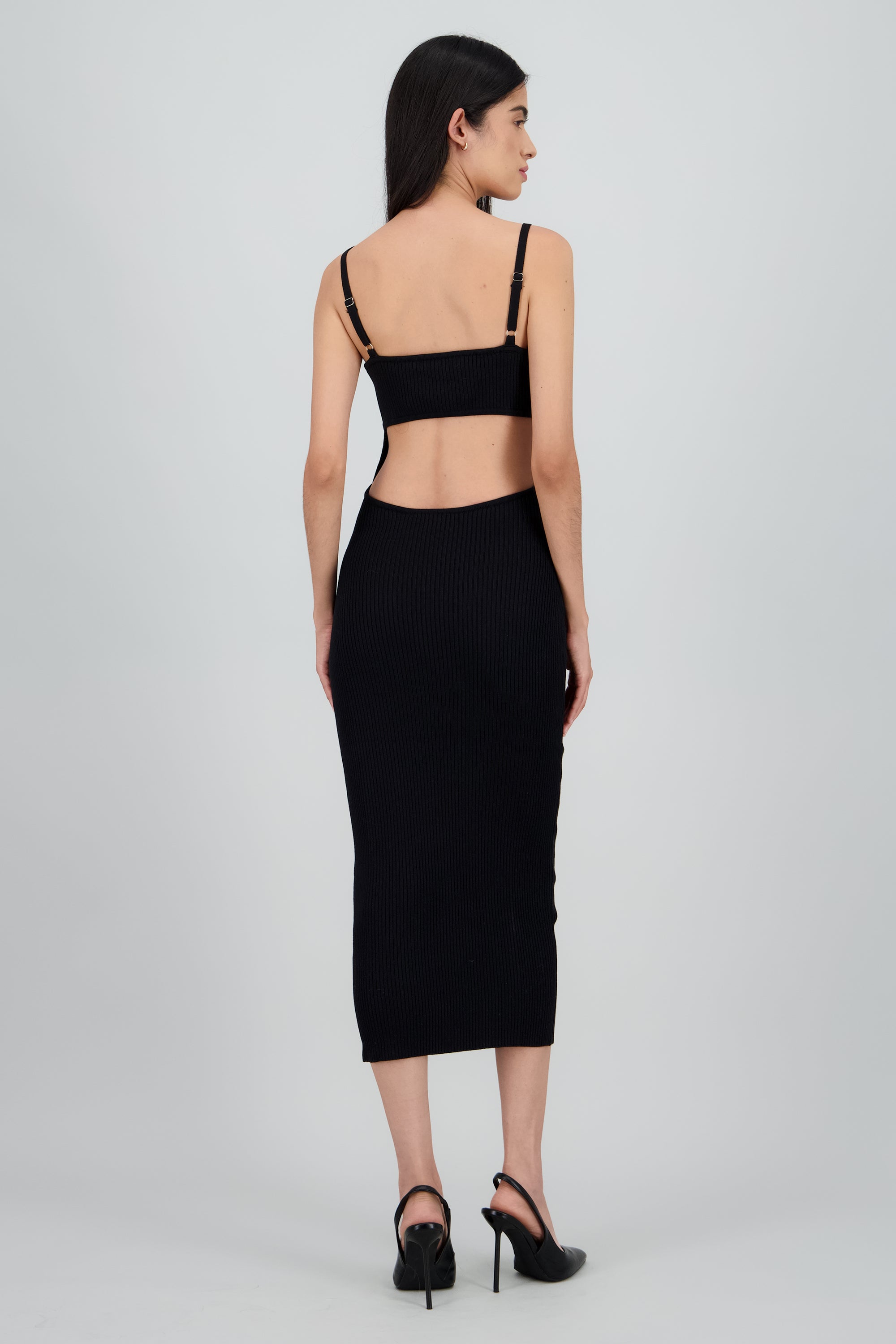 Vestido bodycon tejido espalda abierta NEGRO