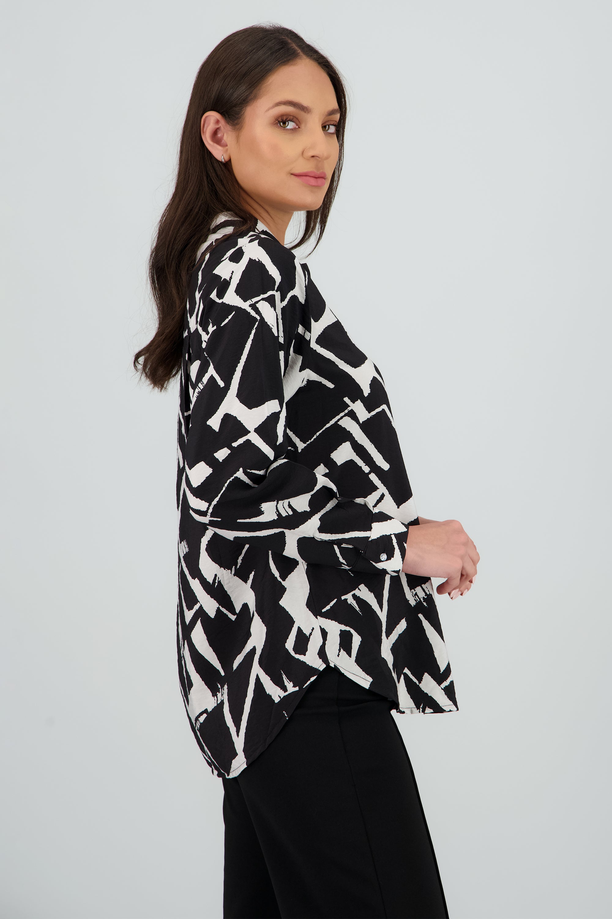 Camisa manga larga estampada NEGRO COMBO